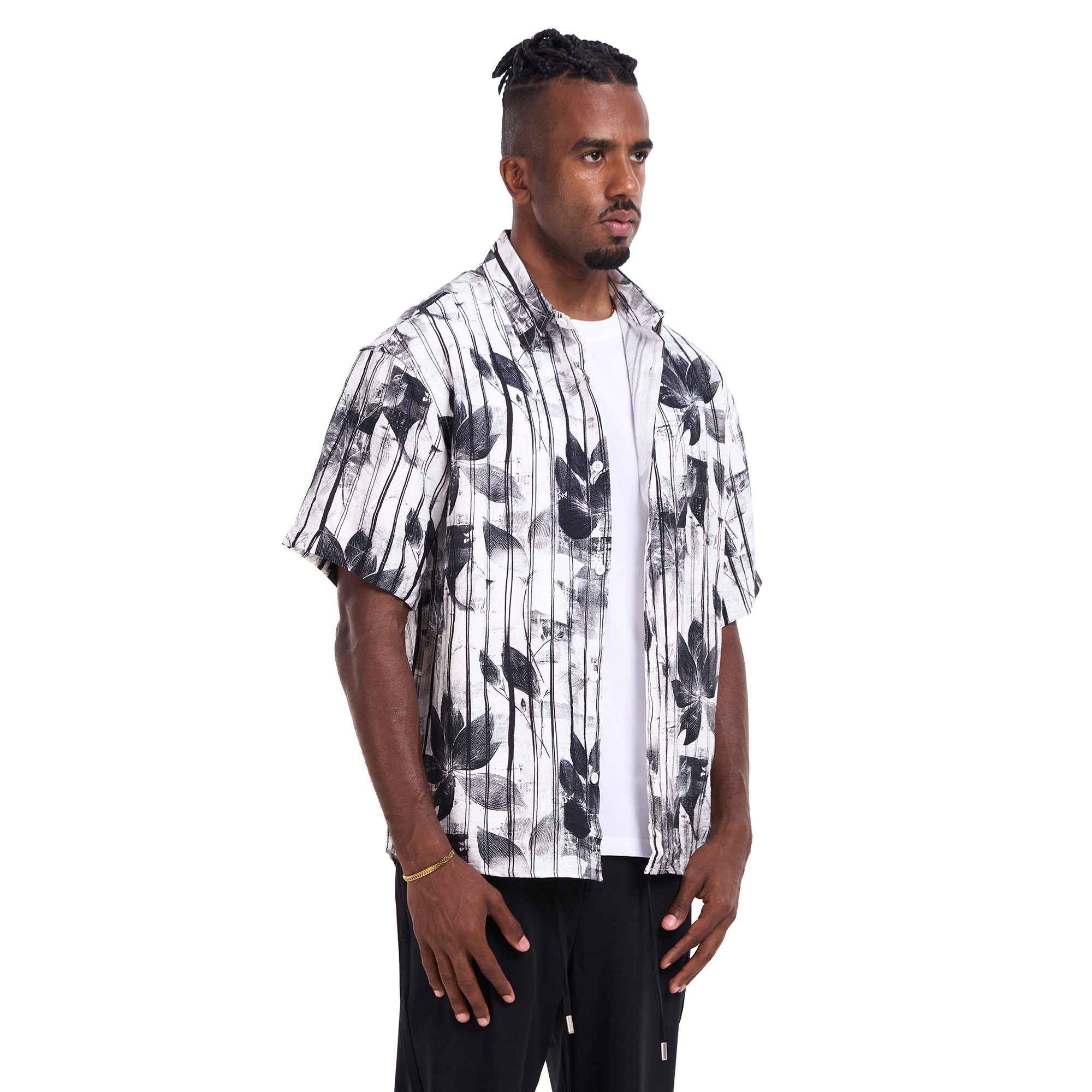 White Leaf Print Shirt