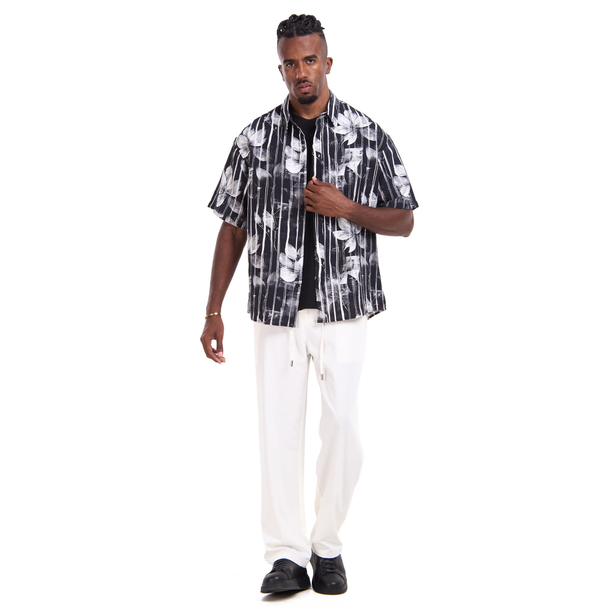 Black Leaf Print Shirt