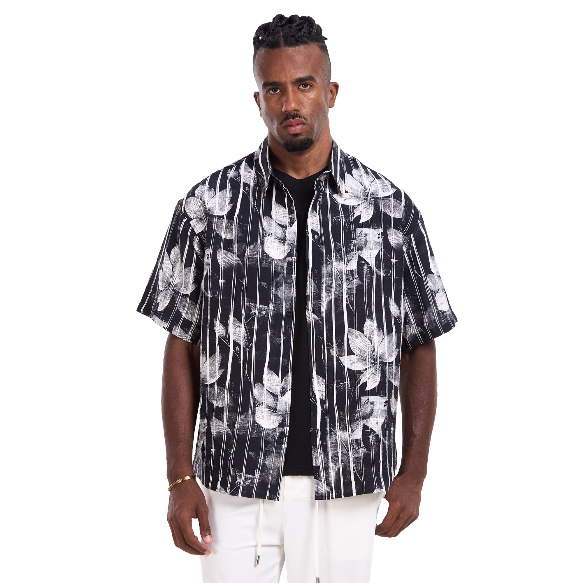 Black Leaf Print Shirt