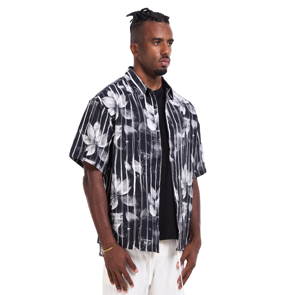 Black Leaf Print Shirt