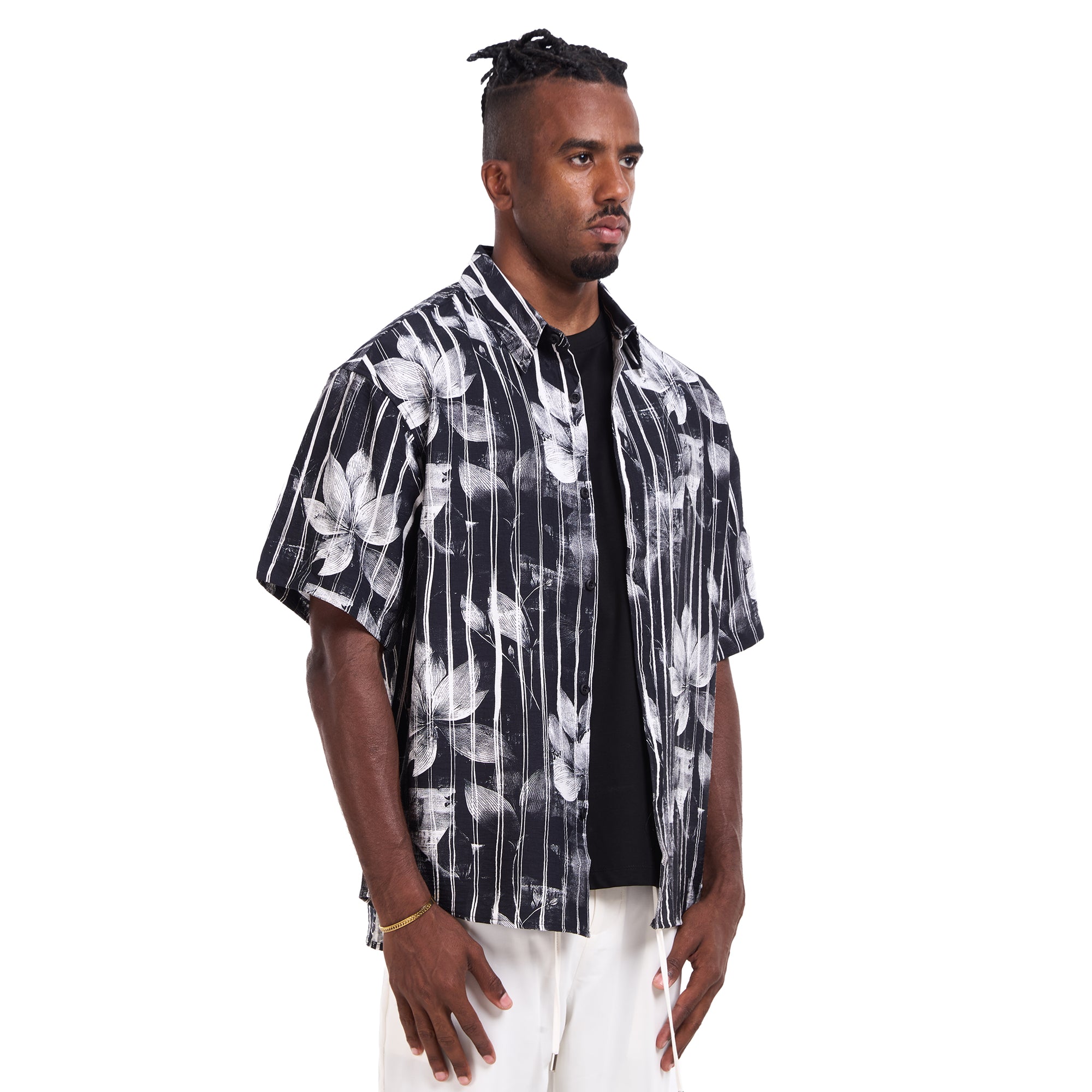 Black Leaf Print Shirt