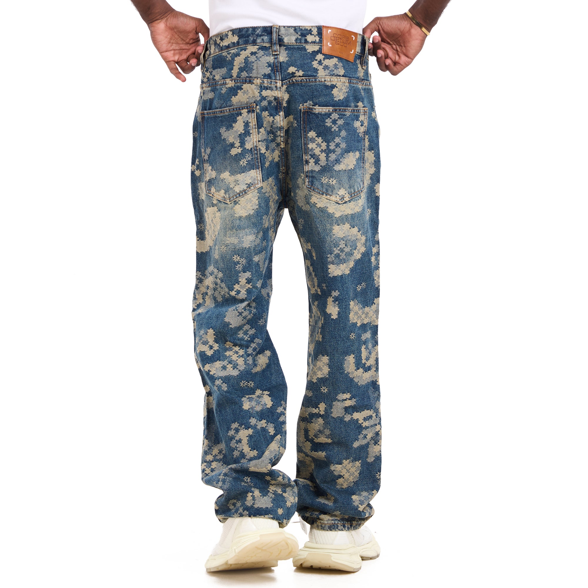 Abstract Bleached Blue With Floral Print Jeans