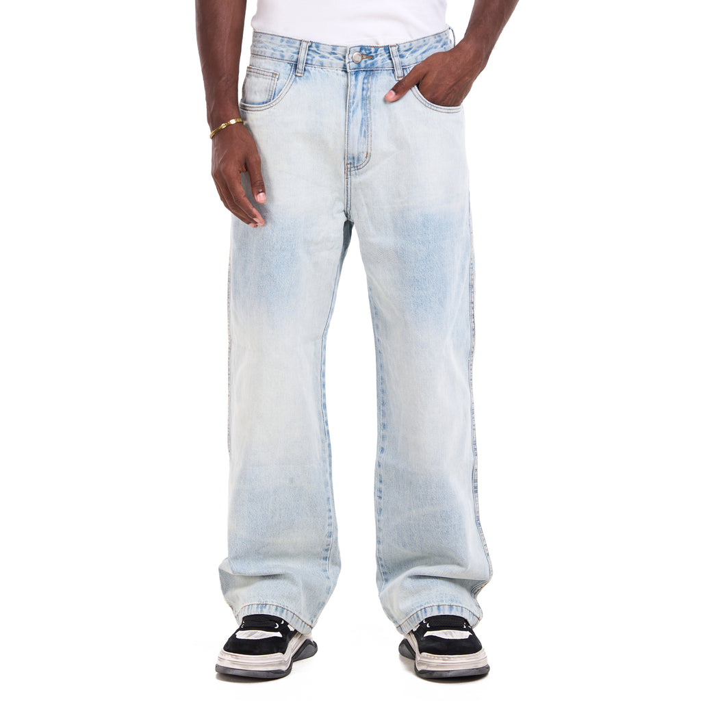 Light Blue Relaxed Fit Acid Washed Jeans