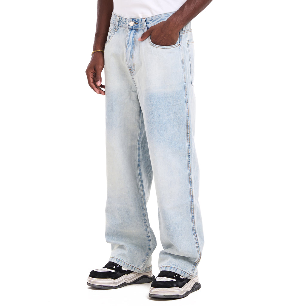 Light Blue Relaxed Fit Acid Washed Jeans