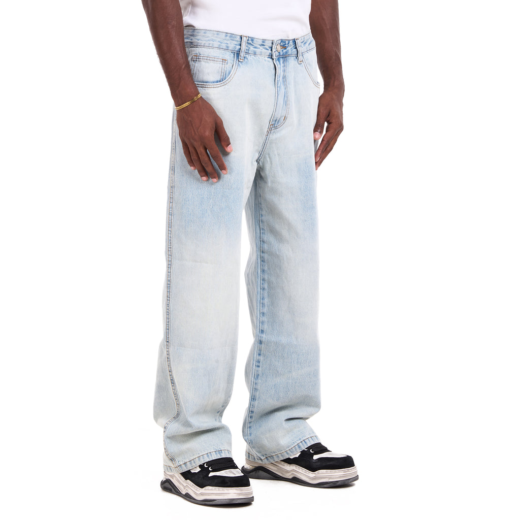 Light Blue Relaxed Fit Acid Washed Jeans