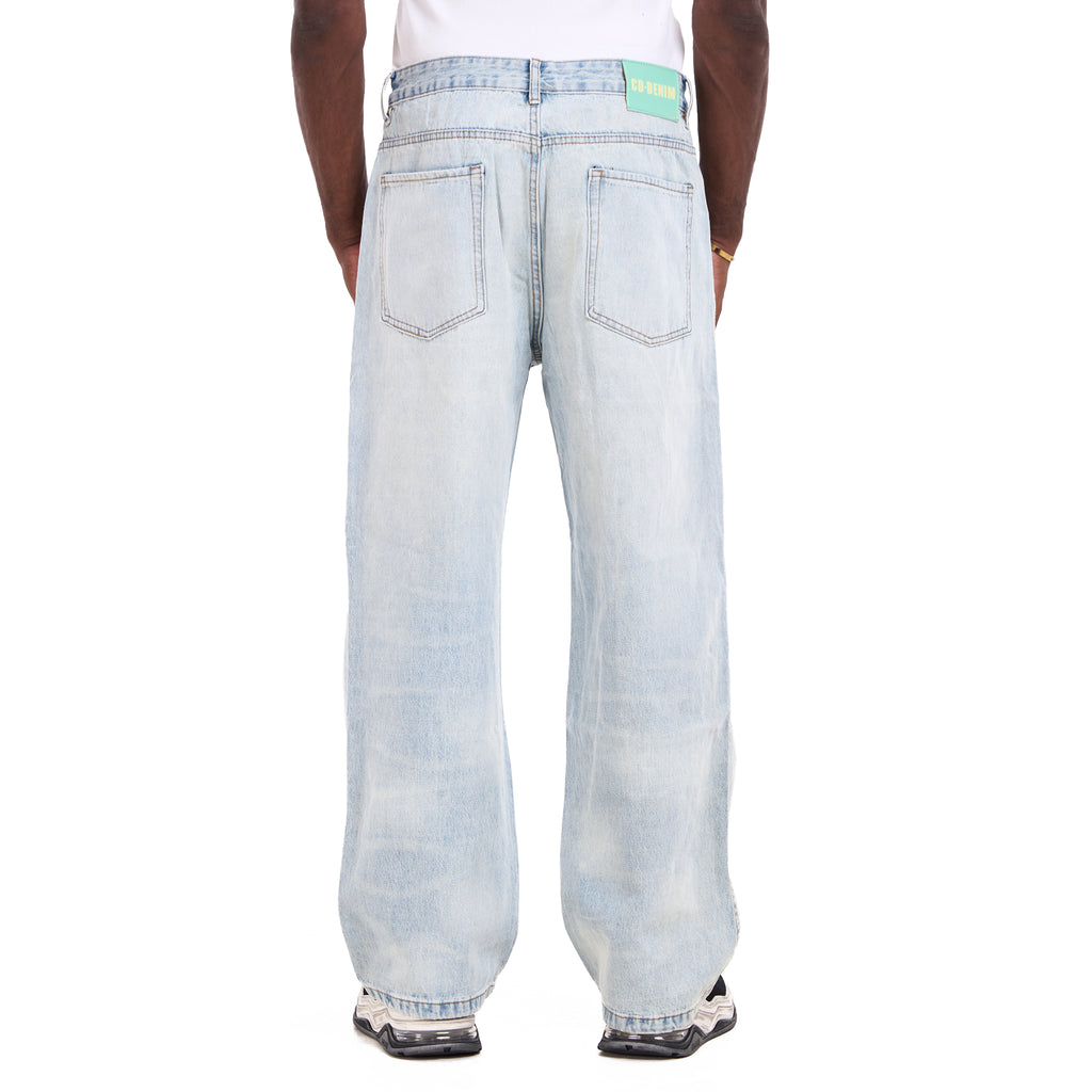 Light Blue Relaxed Fit Acid Washed Jeans