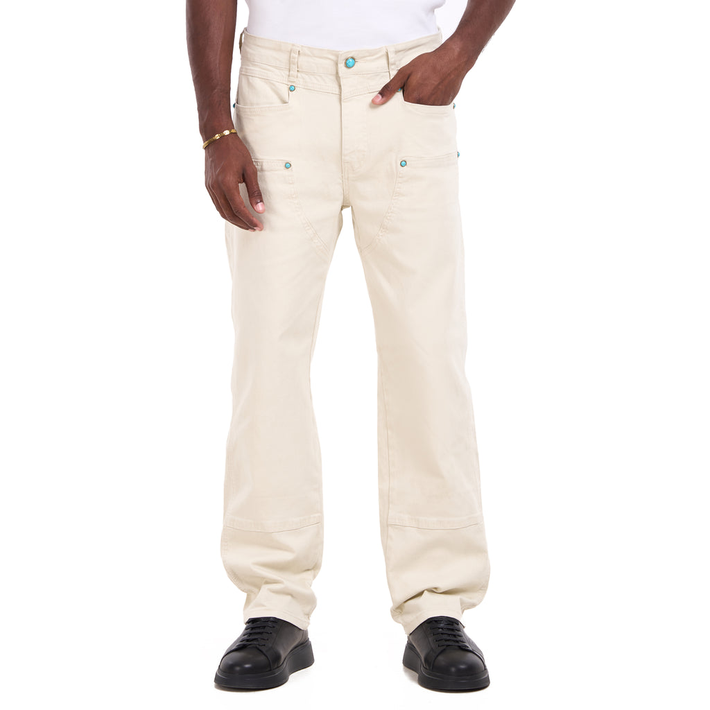 Beige Carpenter Style Slim Fit Jeans