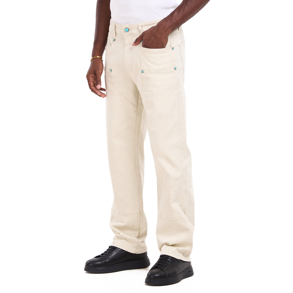 Beige Carpenter Style Slim Fit Jeans