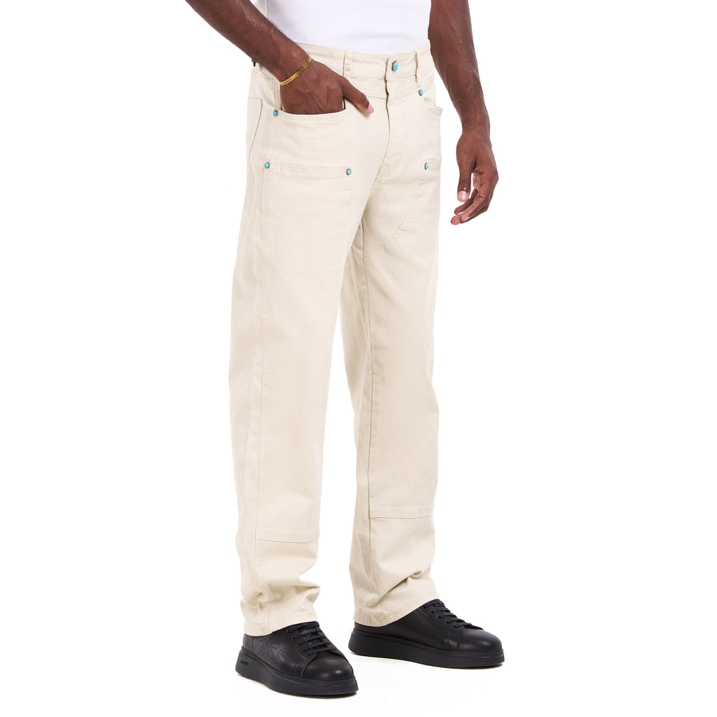 Beige Carpenter Style Slim Fit Jeans