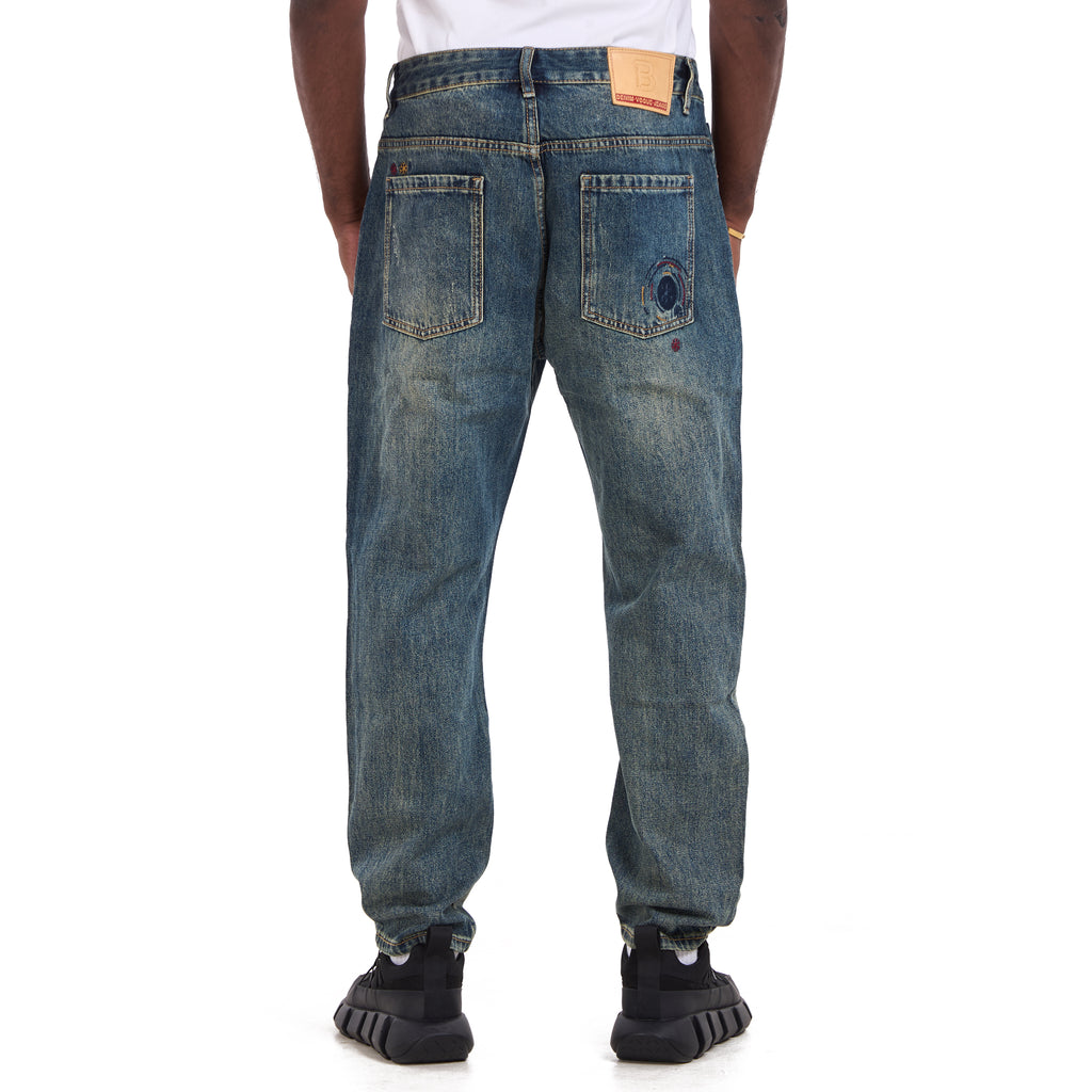 Blue Washed Vintage Ripped Holes Jeans