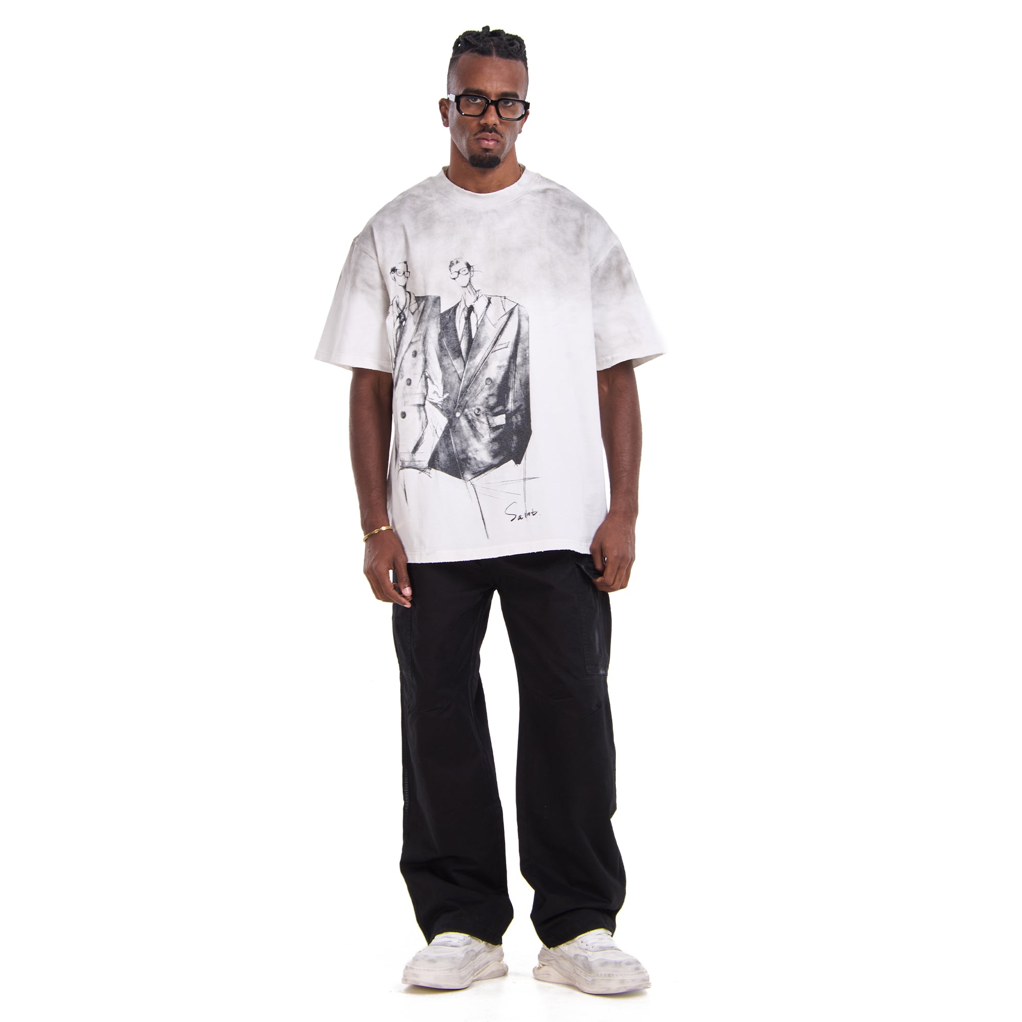 White Printed Suit Oversize T-shirt