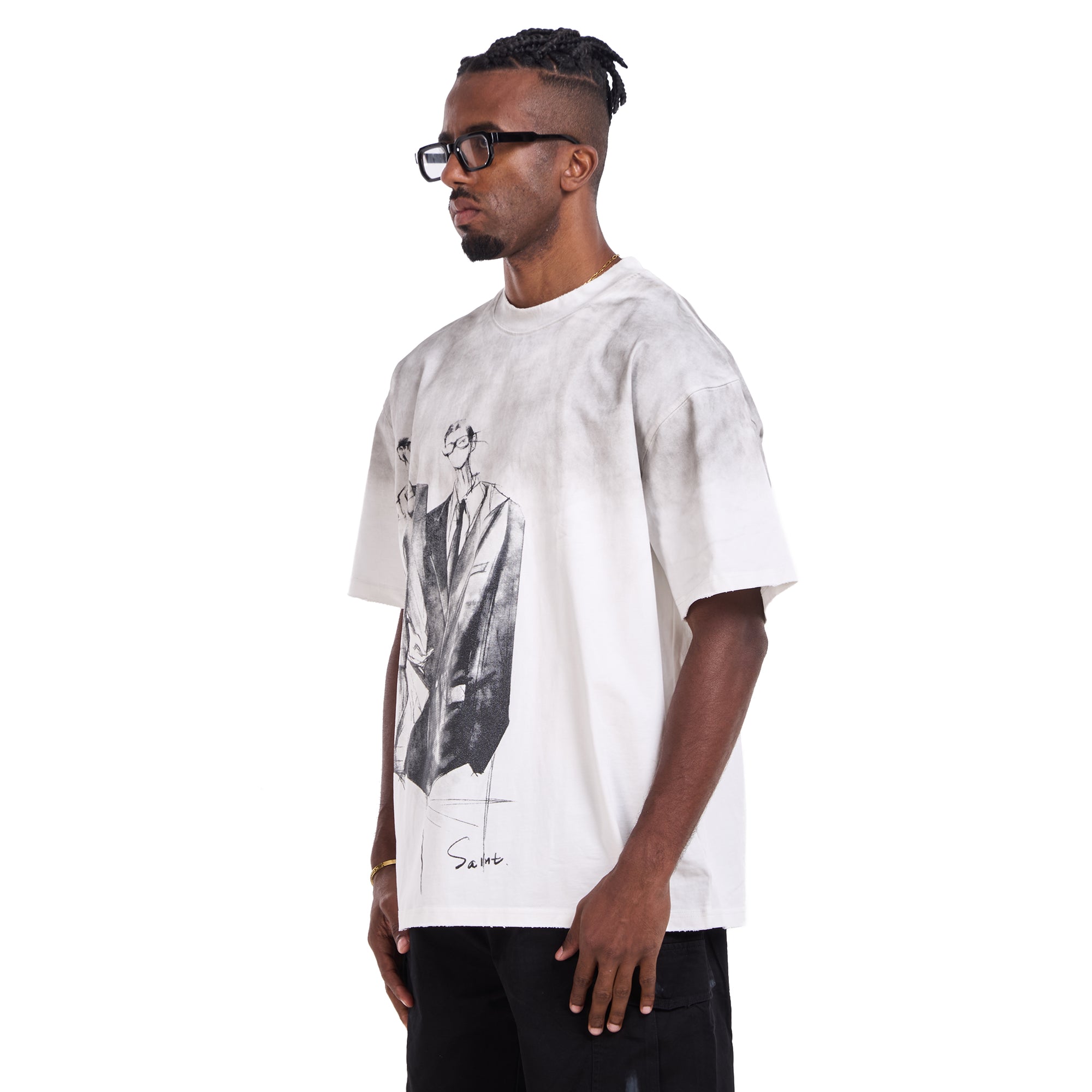 White Printed Suit Oversize T-shirt