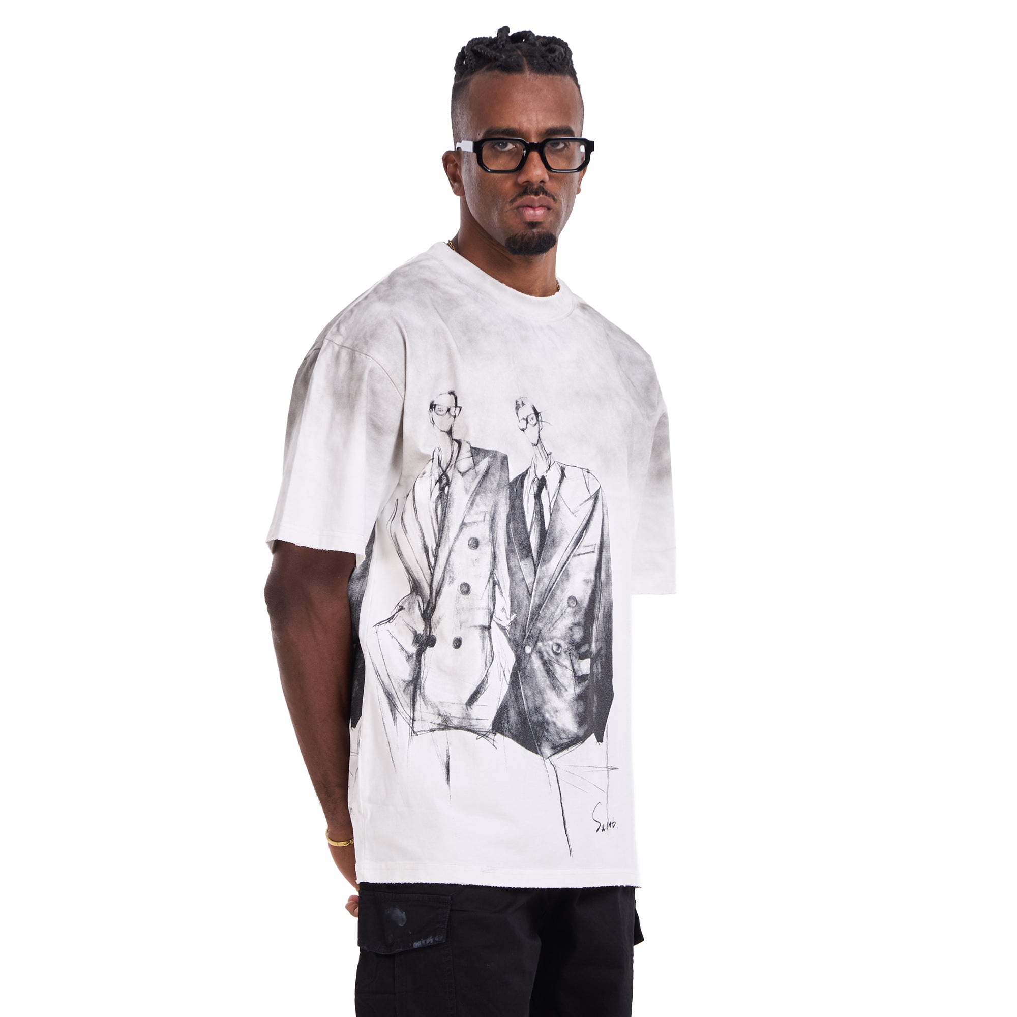 White Printed Suit Oversize T-shirt