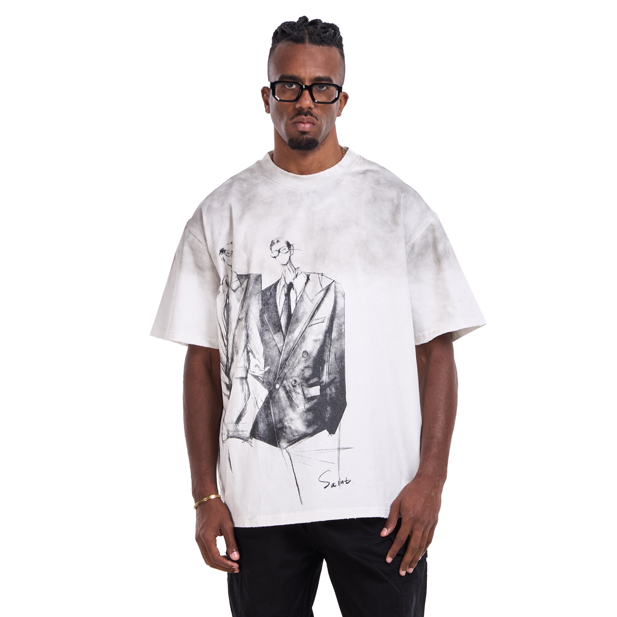 White Printed Suit Oversize T-shirt