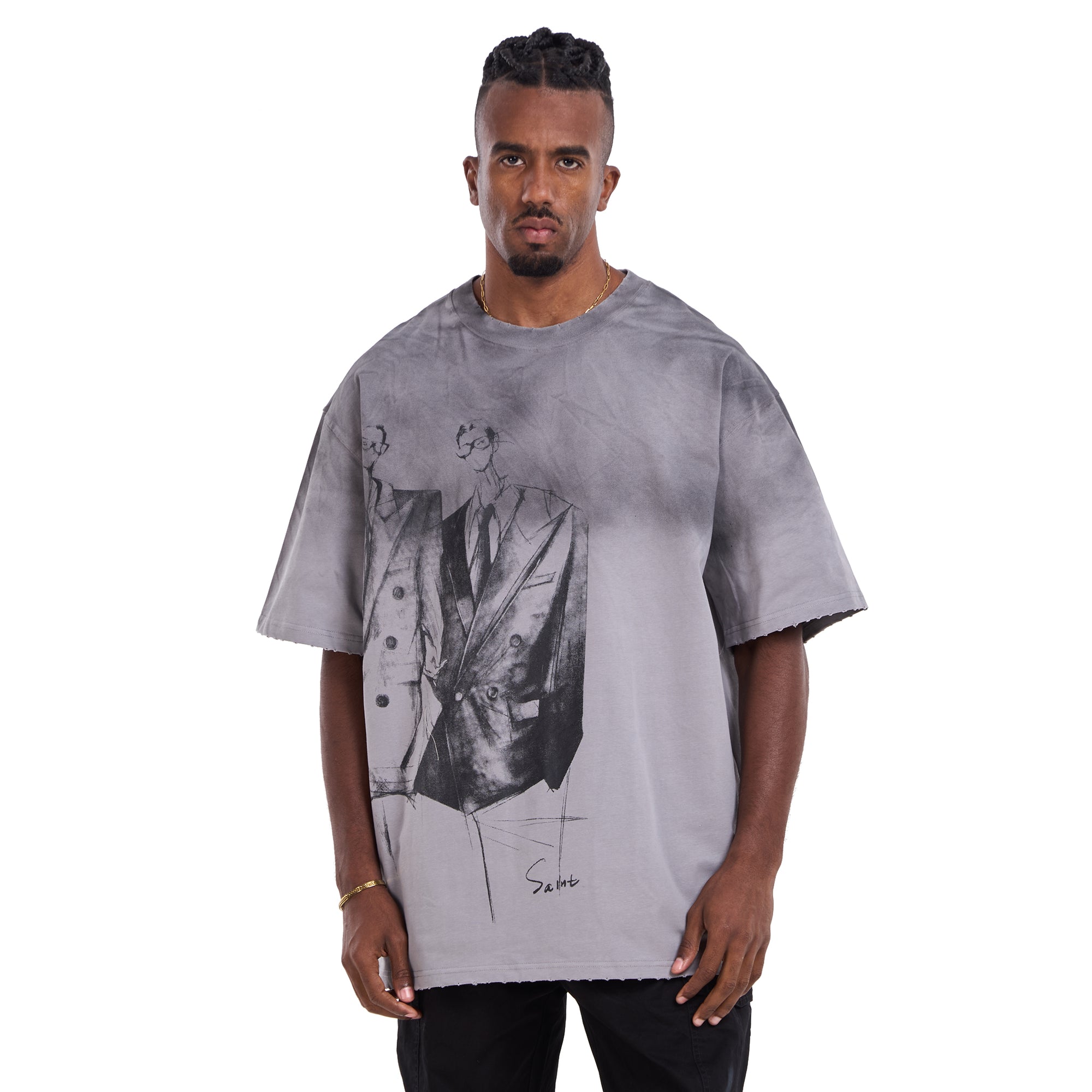 Gray Printed Suit Oversize T-shirt