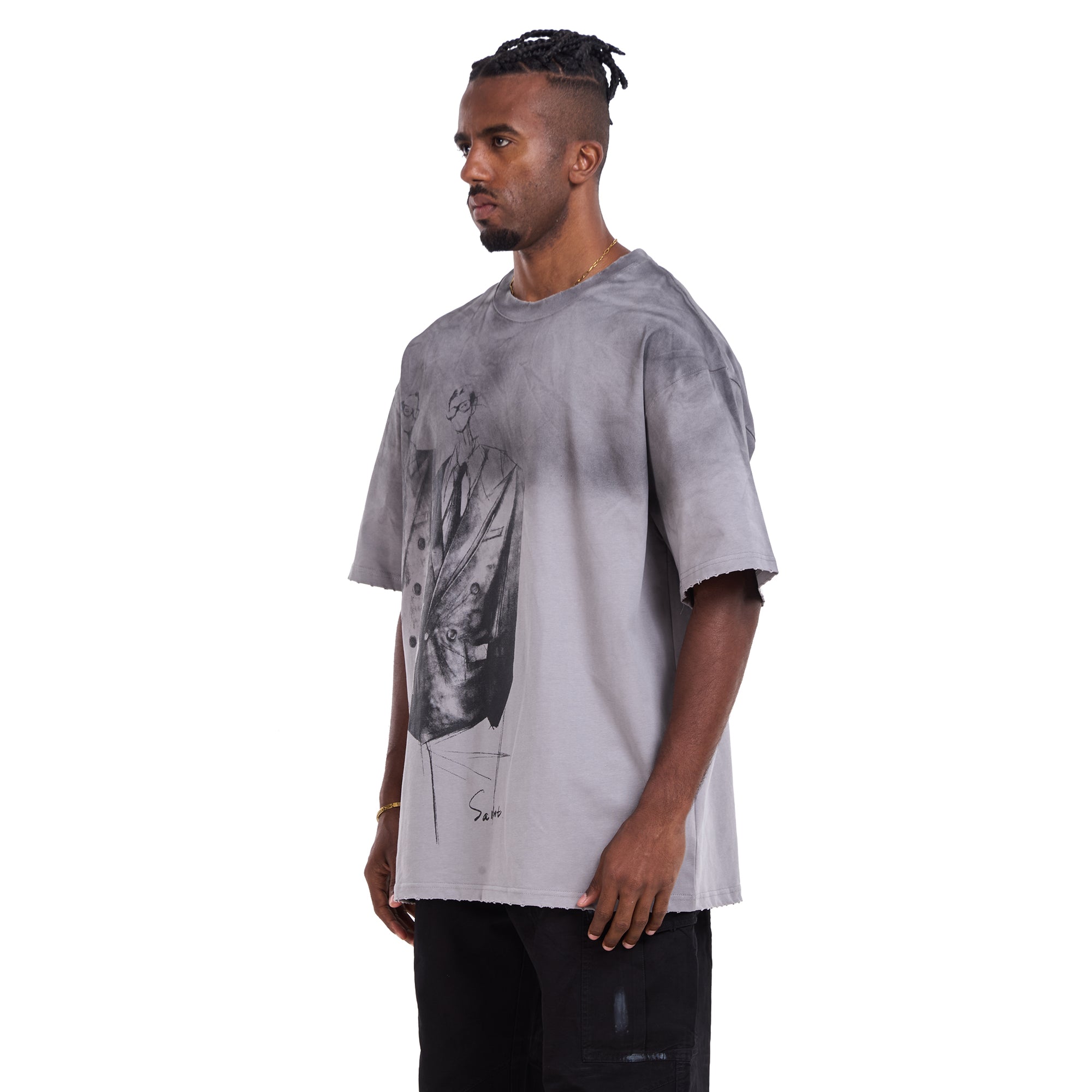 Gray Printed Suit Oversize T-shirt