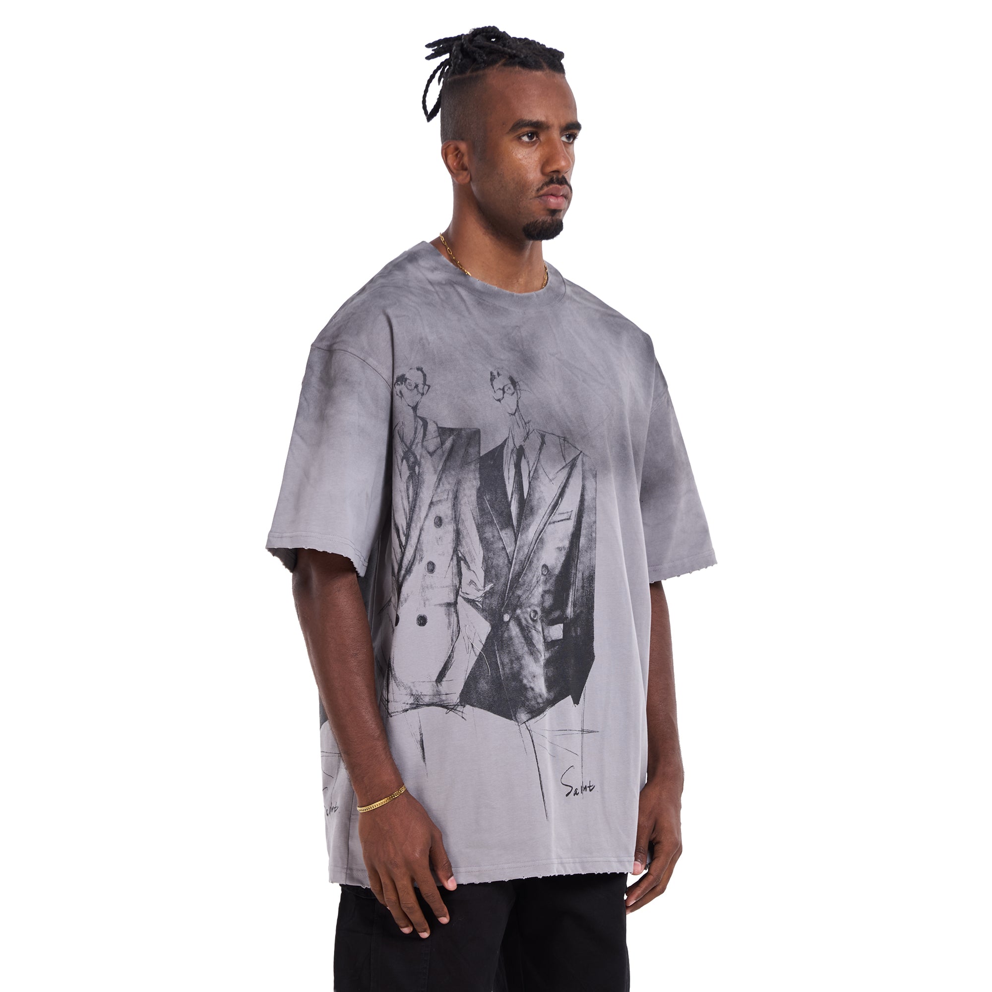 Gray Printed Suit Oversize T-shirt