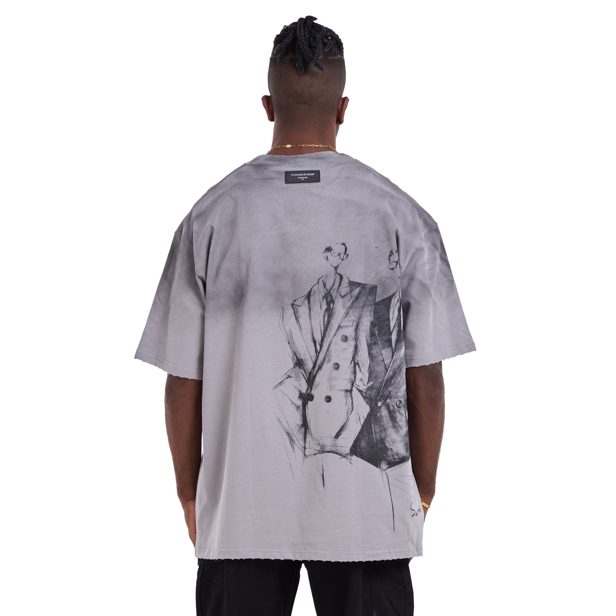 Gray Printed Suit Oversize T-shirt