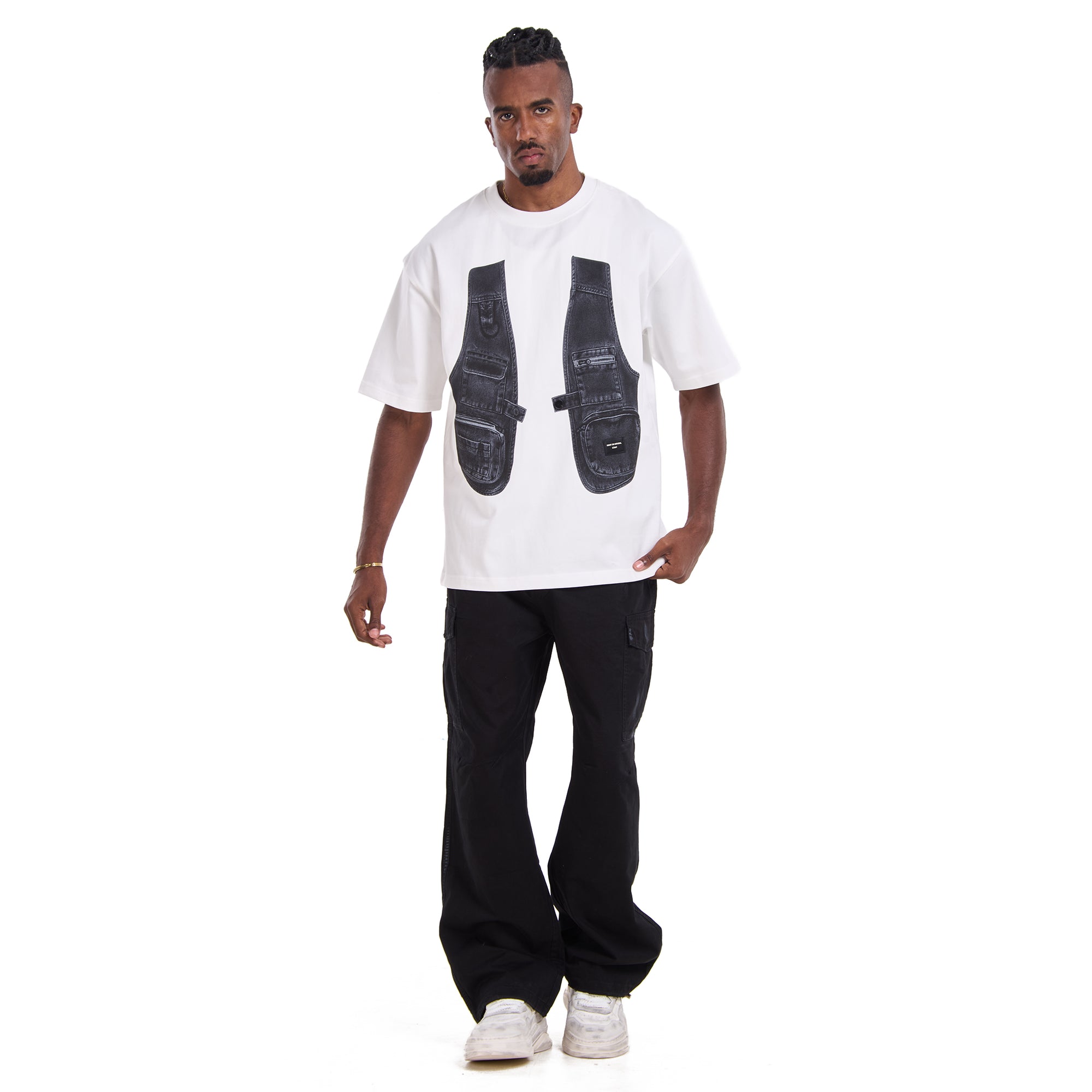 White Printed Vest Oversize T-shirt