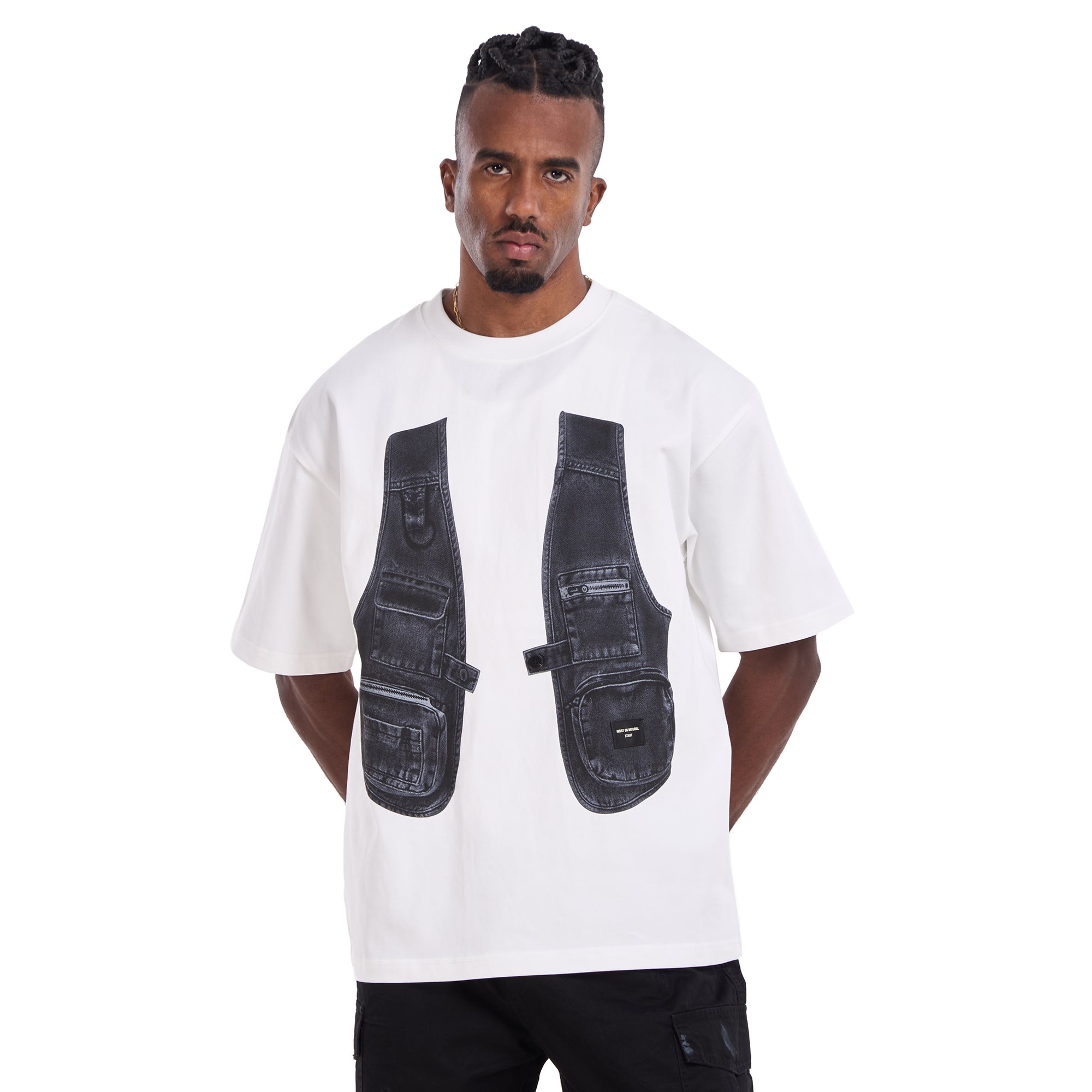 White Printed Vest Oversize T-shirt
