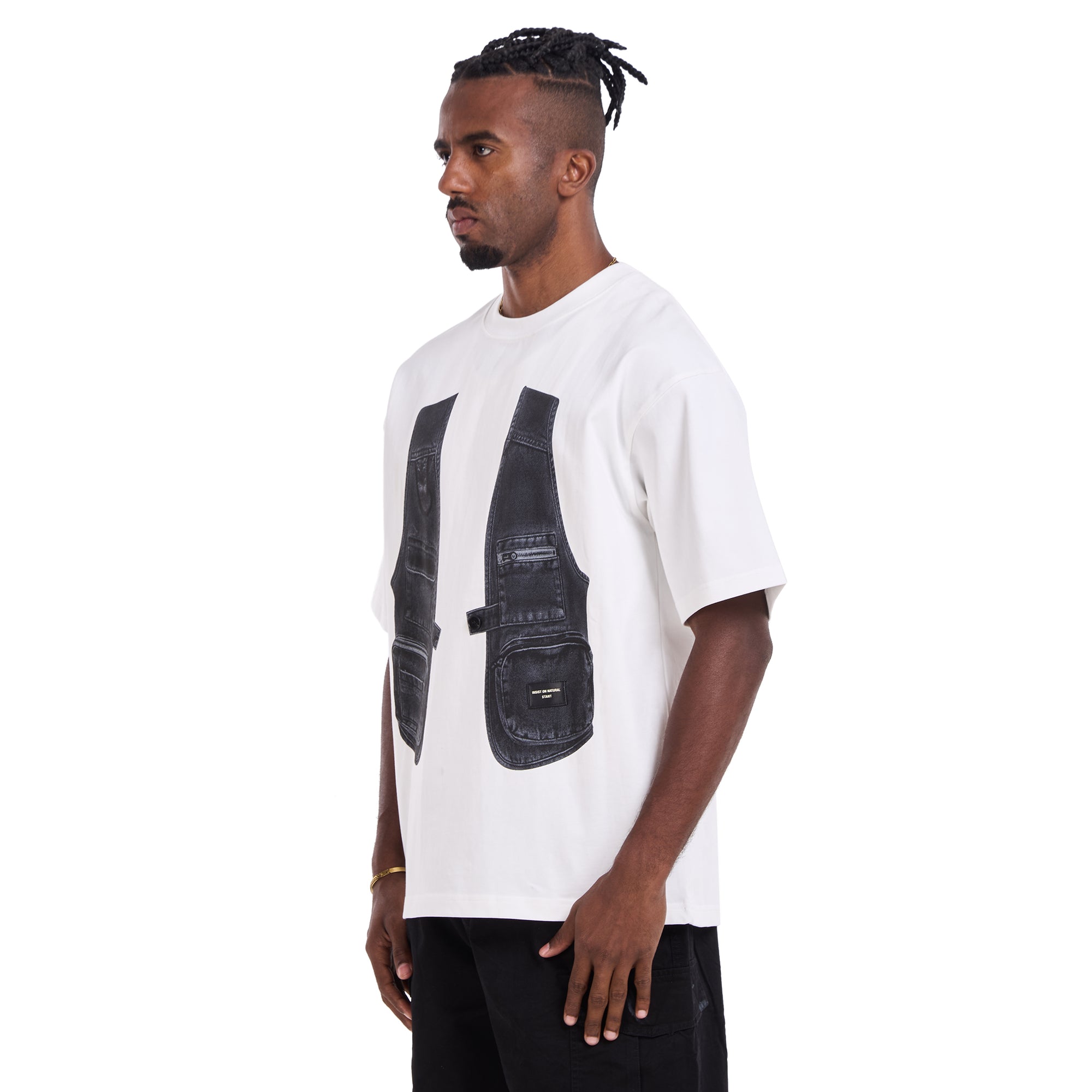 White Printed Vest Oversize T-shirt