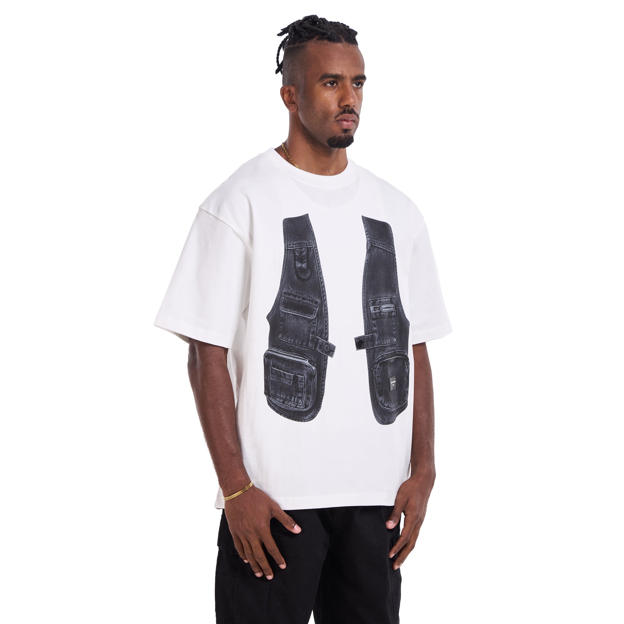 White Printed Vest Oversize T-shirt