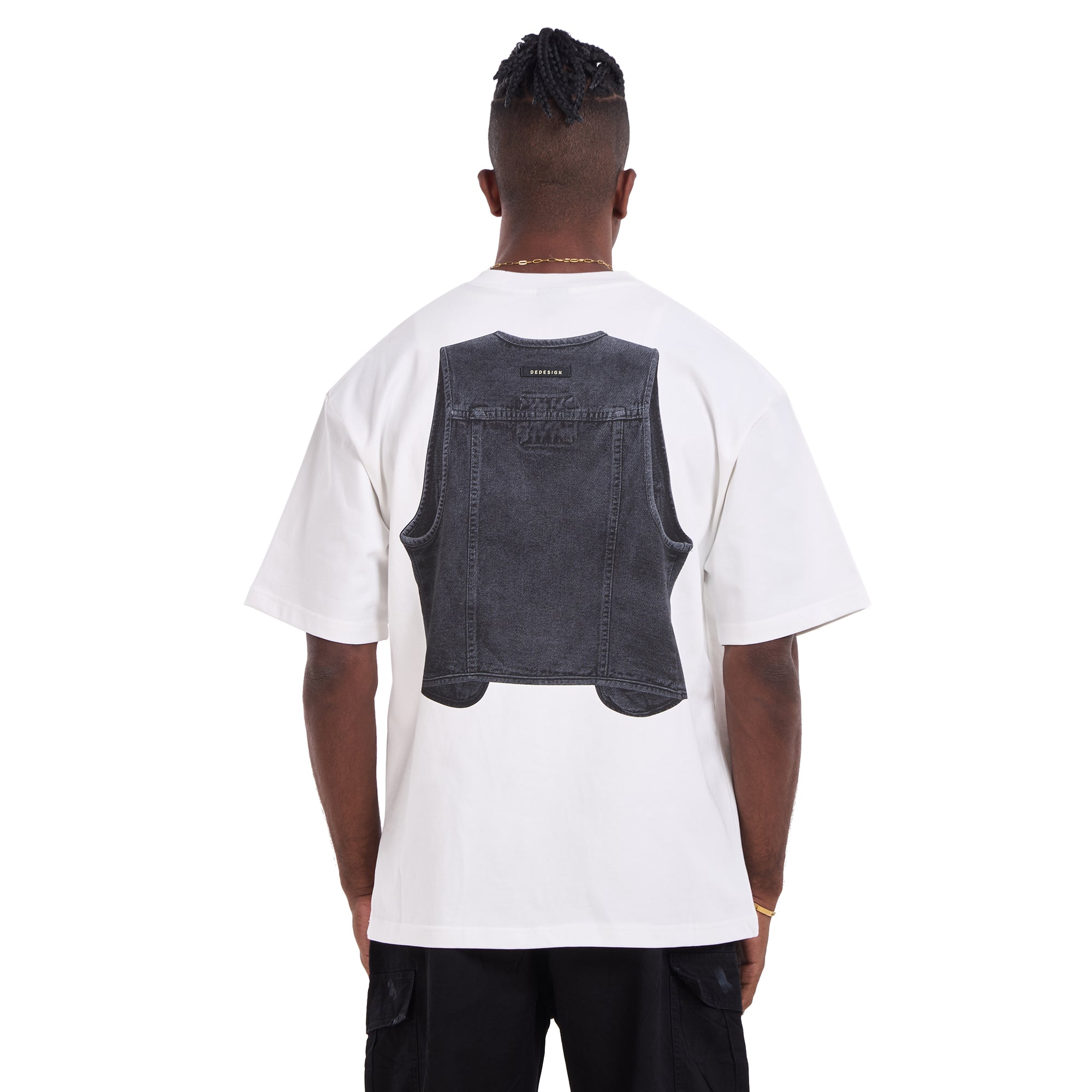 White Printed Vest Oversize T-shirt