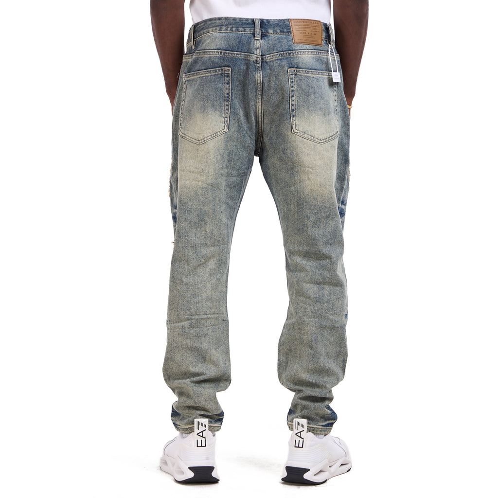Washed Blue Perforated Embroidered Slim Fit Jeans