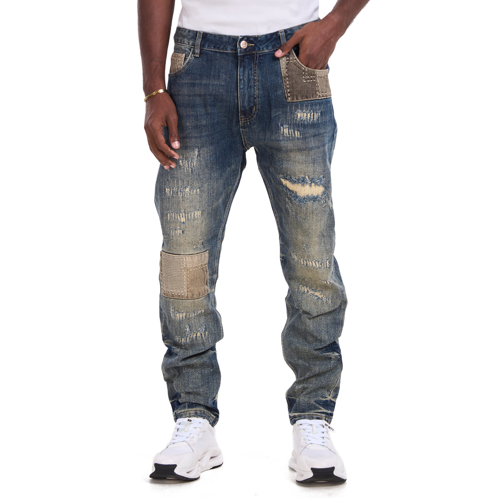 Blue Sand Wash Embellish Slim Fit Jeans