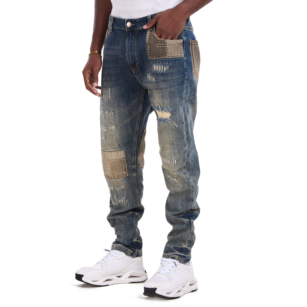 Blue Sand Wash Embellish Slim Fit Jeans