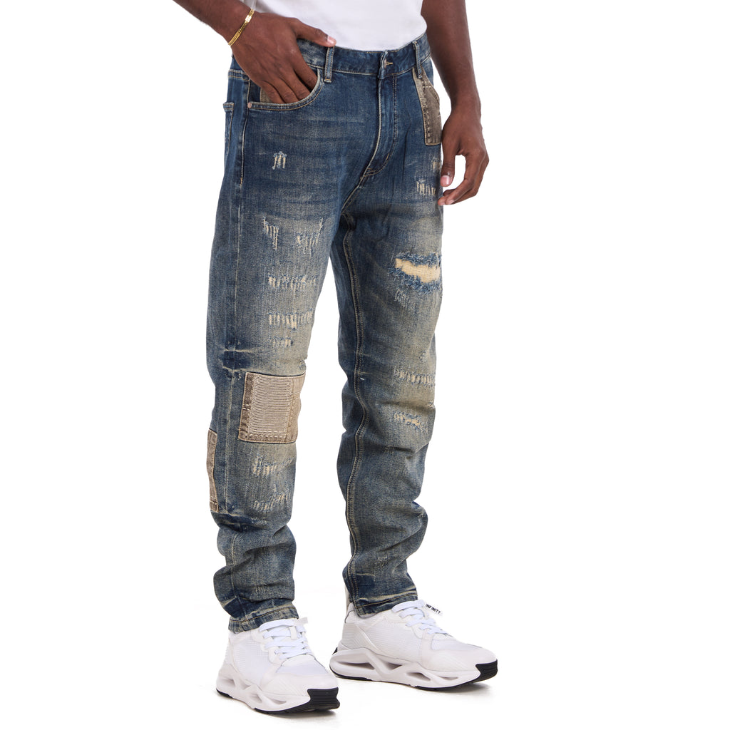 Blue Sand Wash Embellish Slim Fit Jeans