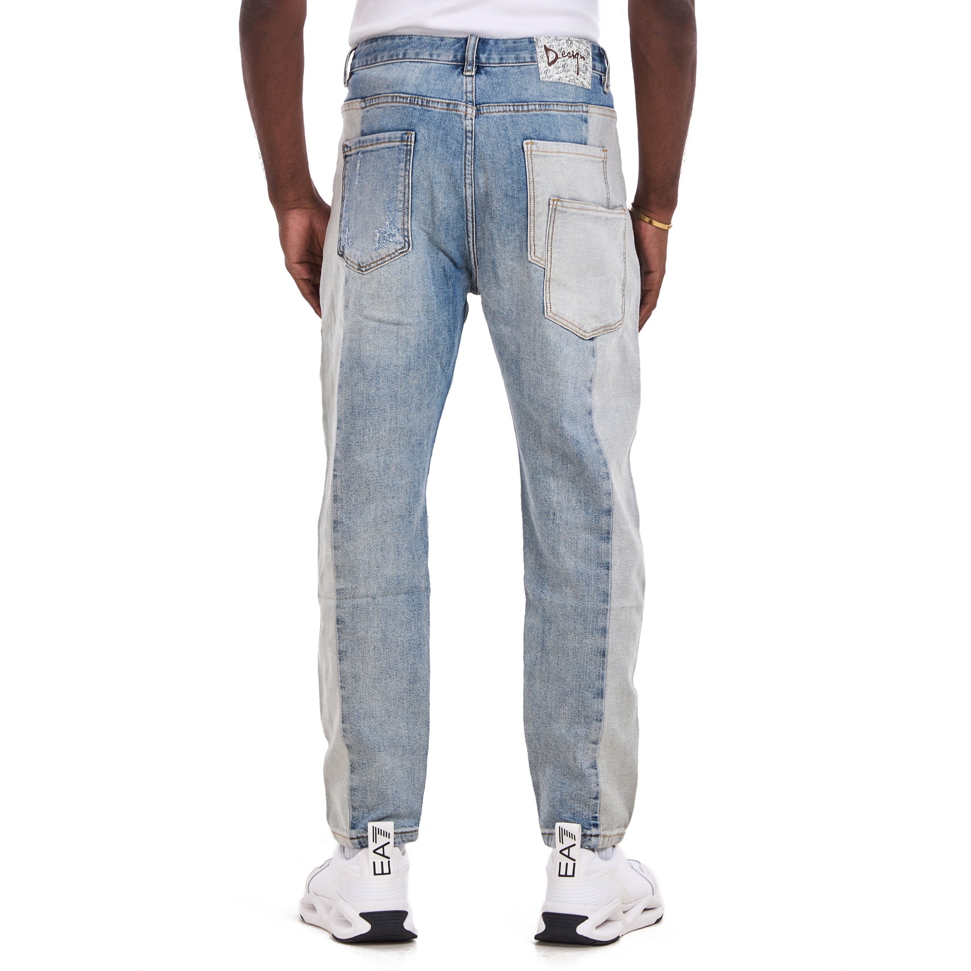 Blue Tapered Patchwork Slim Fit Jeans
