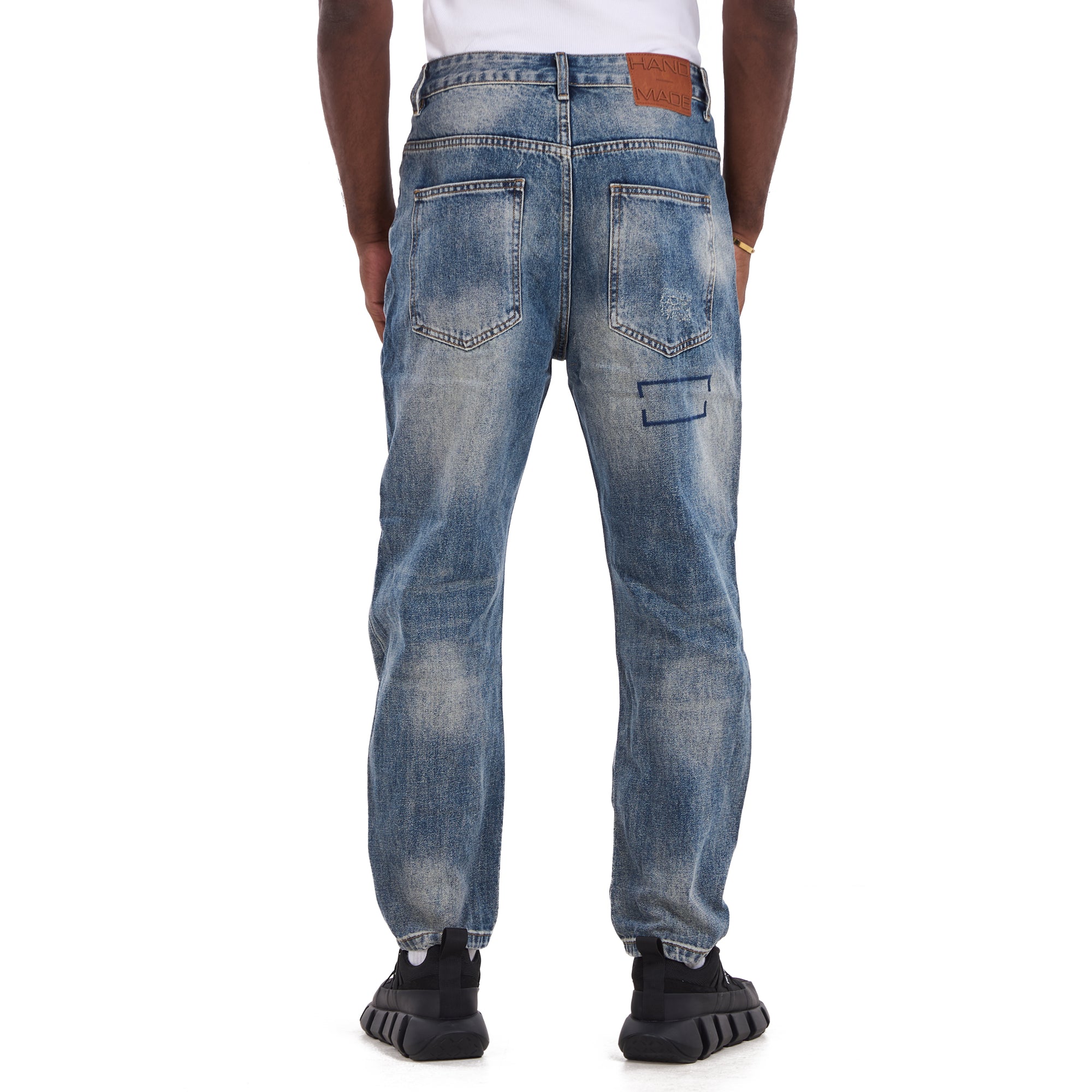 Faded Blue Color Stitch Repair Straight Jeans