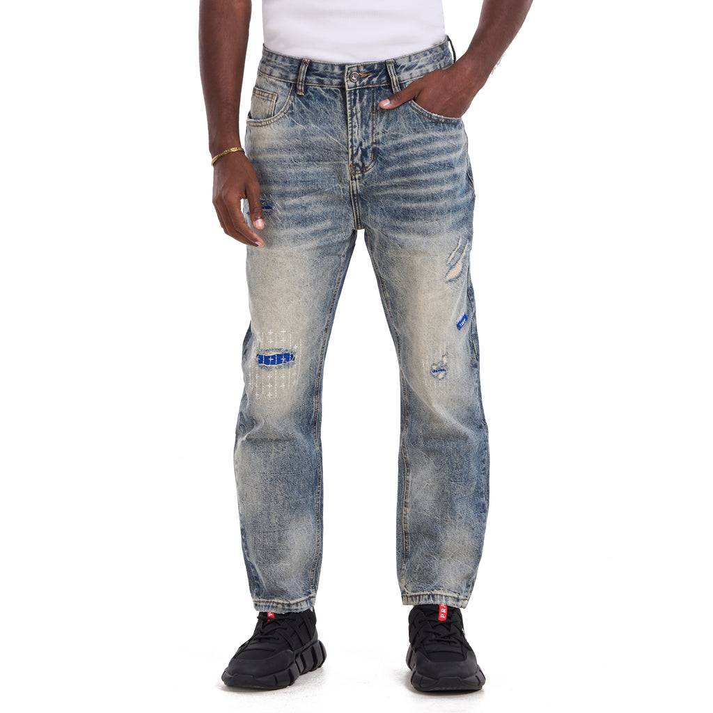 Blue Washed Vintage subtle Statment Regular Jeans
