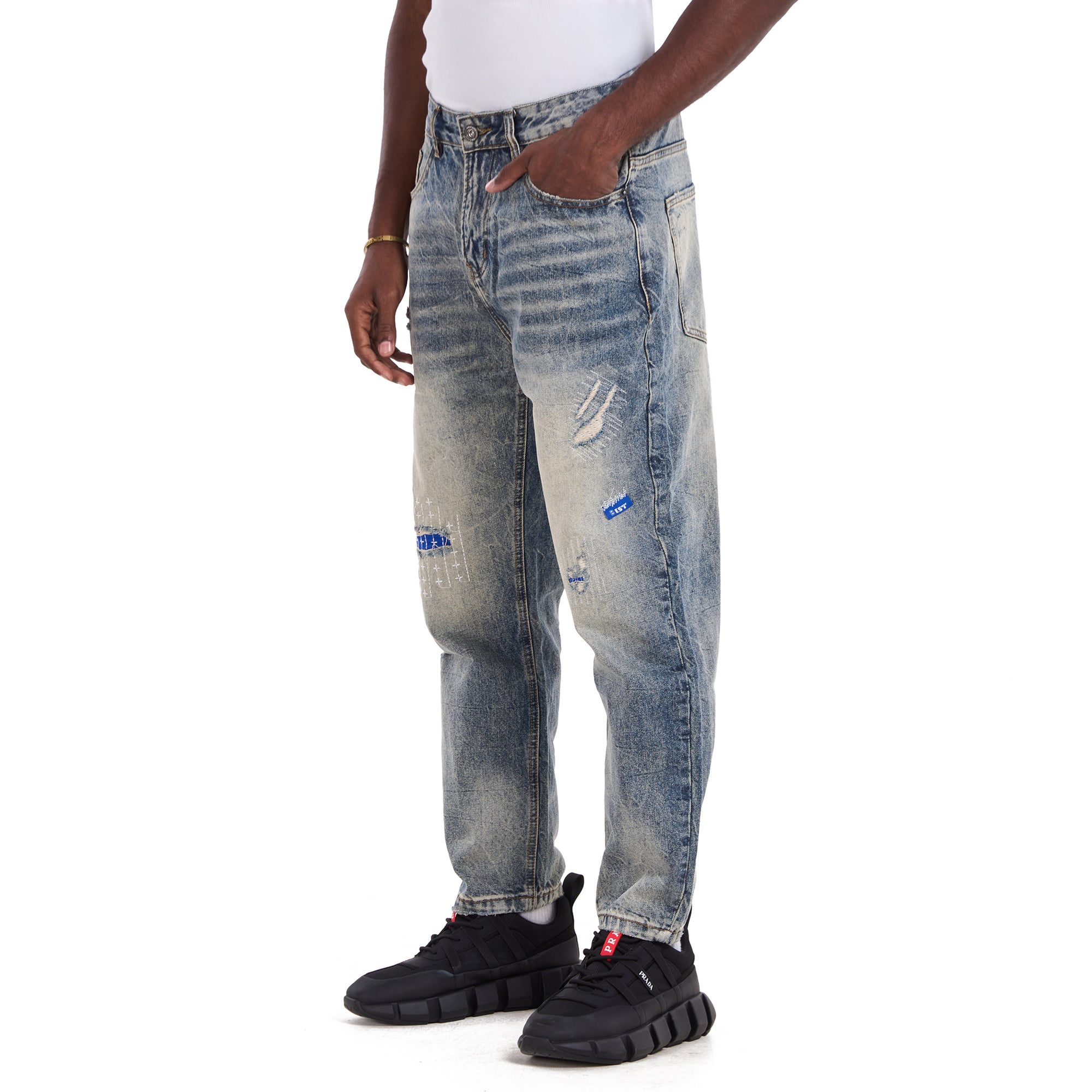 Blue Washed Vintage subtle Statment Regular Jeans