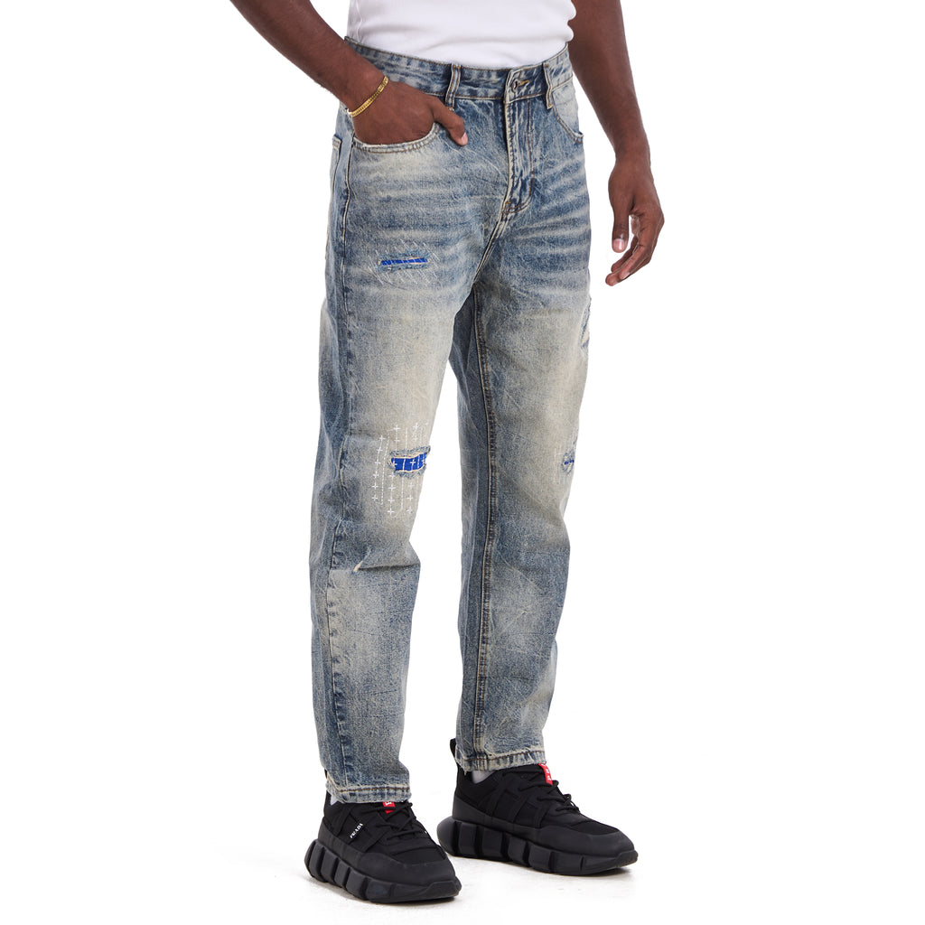 Blue Washed Vintage subtle Statment Regular Jeans