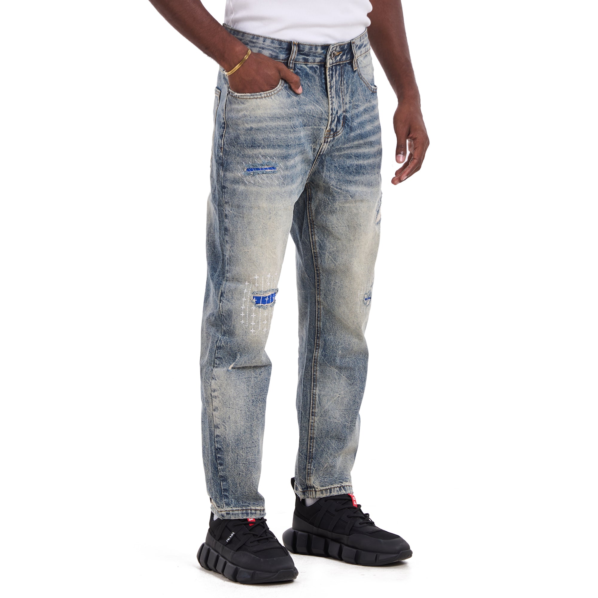 Blue Washed Vintage subtle Statment Regular Jeans