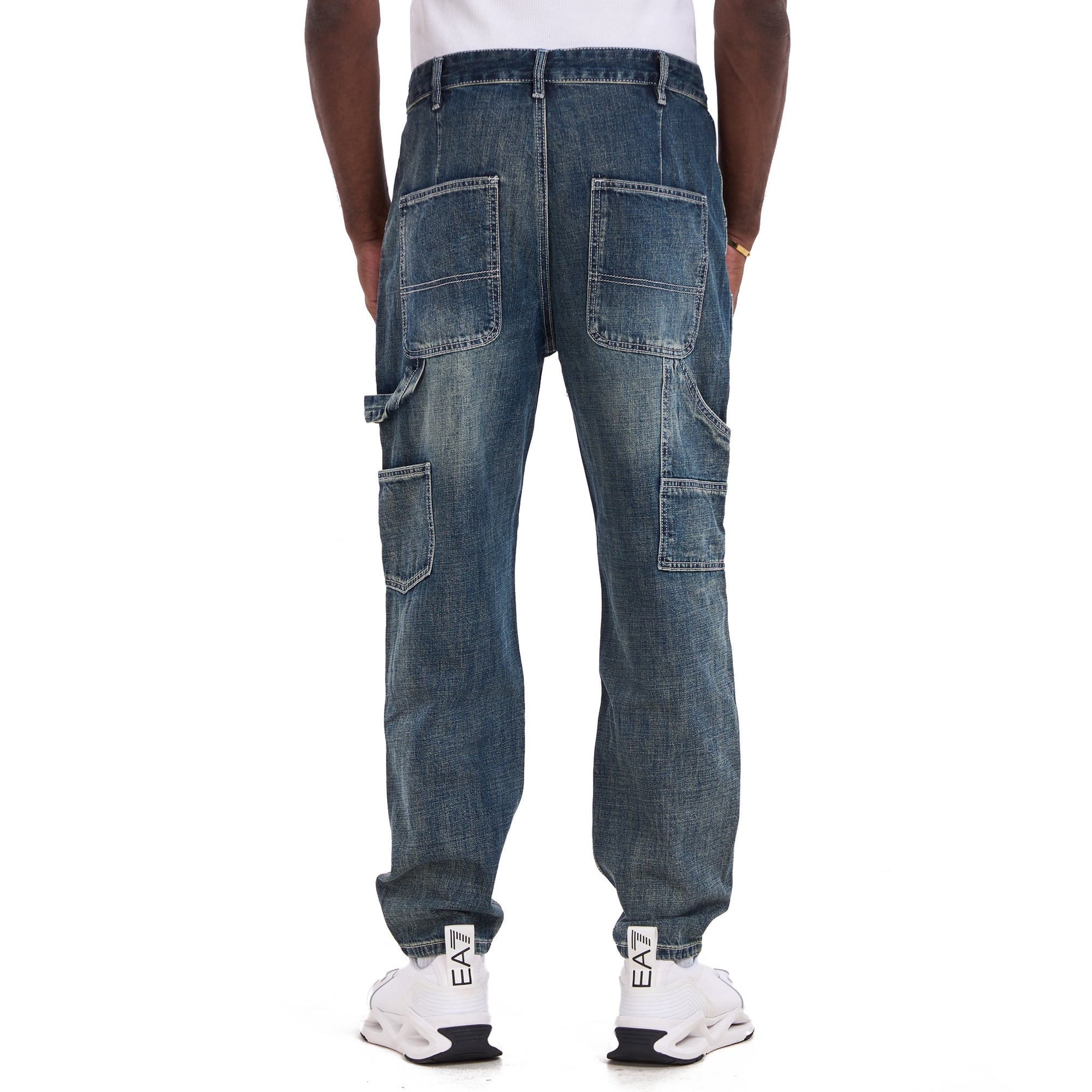 Washed Blue Ripped Carpenter Relaxed Fit Jeans