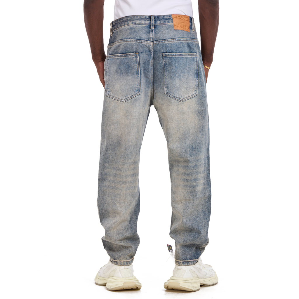 Washed Light Blue Repair Style Relaxed Fit Jeans