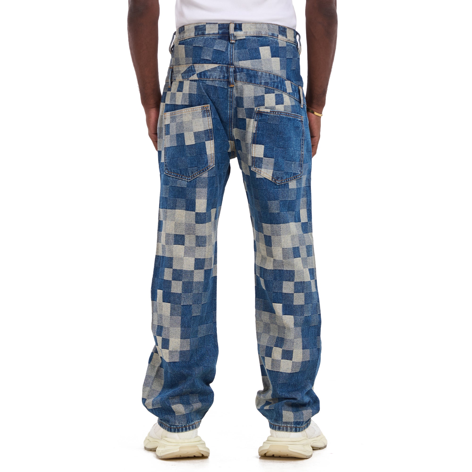 Blue Glitch Grid Loose Fit Jeans