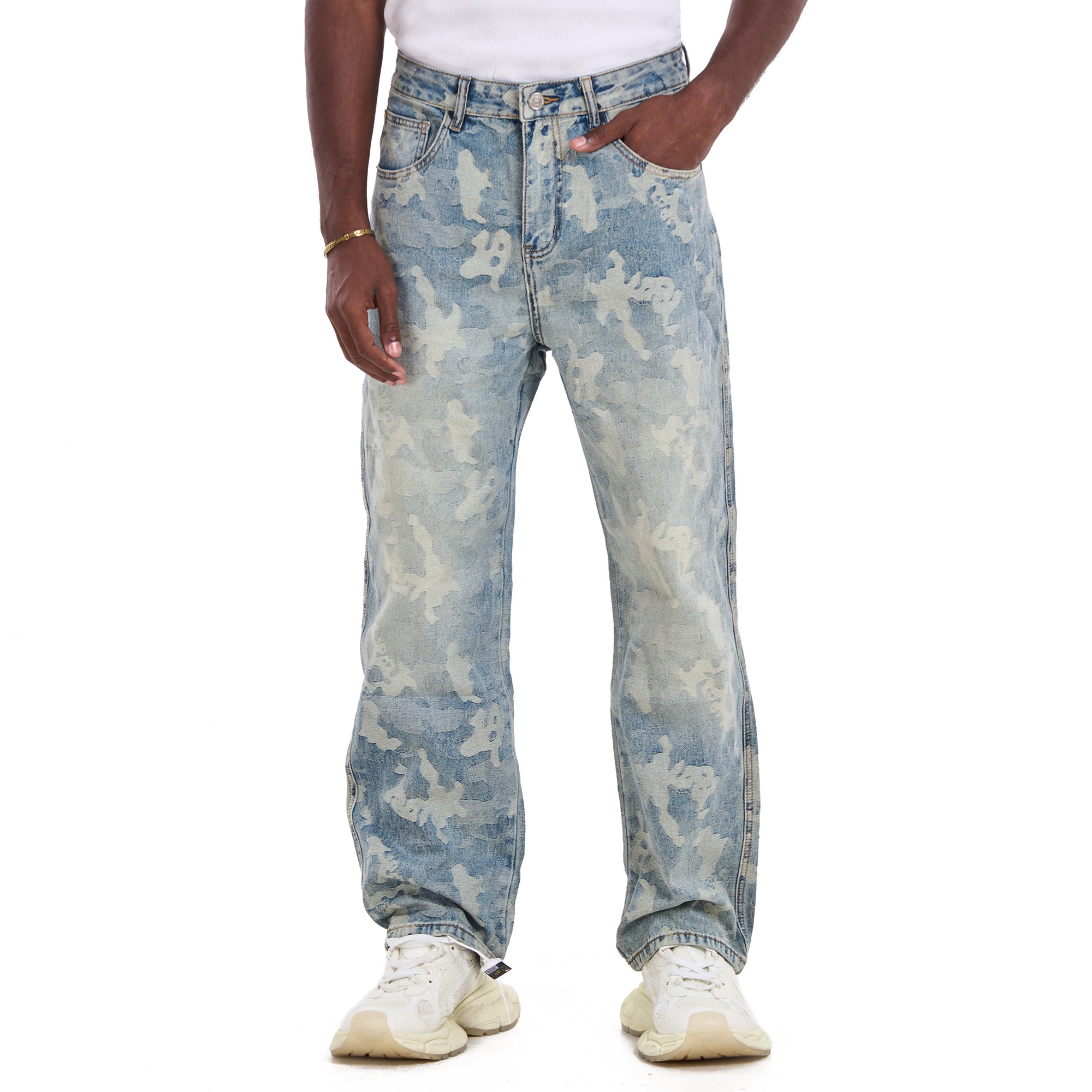 Washed Light Blue Embroidery Relaxed Fit Jeans