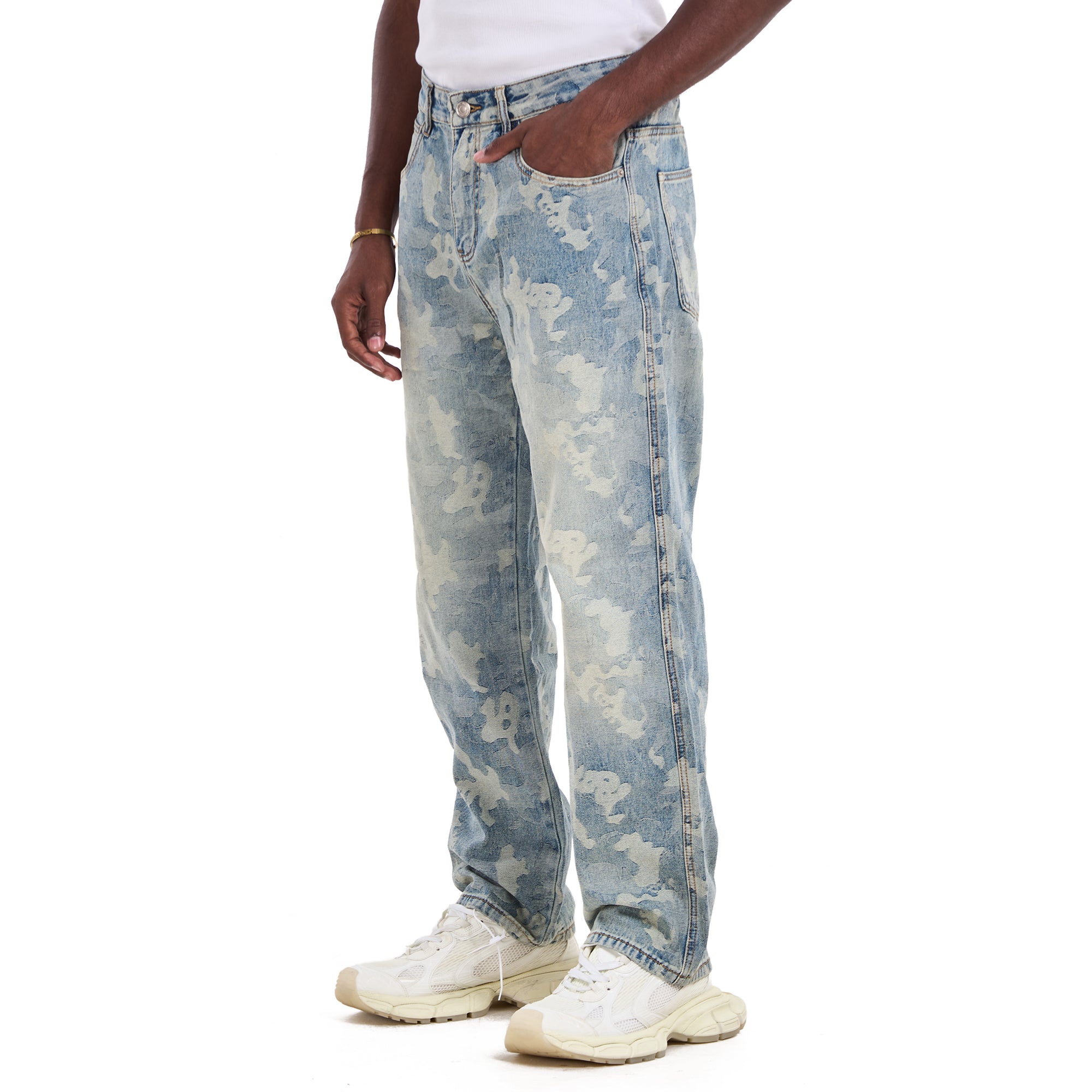 Washed Light Blue Embroidery Relaxed Fit Jeans