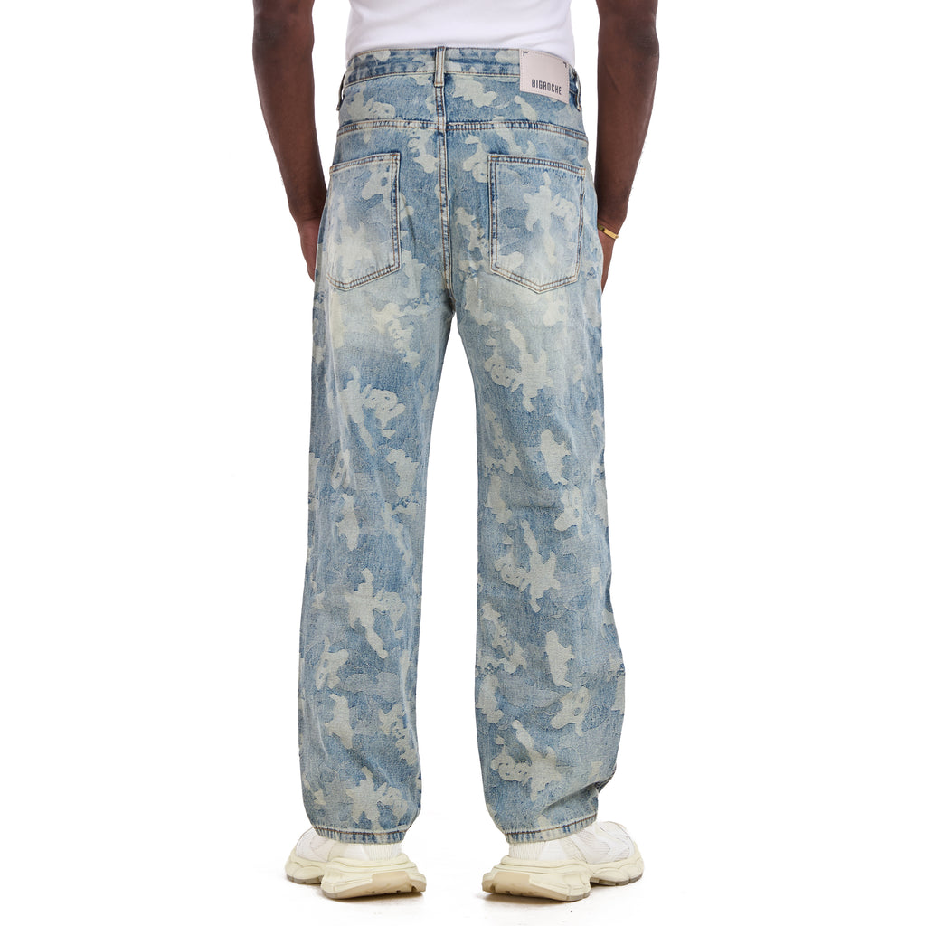 Washed Light Blue Embroidery Relaxed Fit Jeans