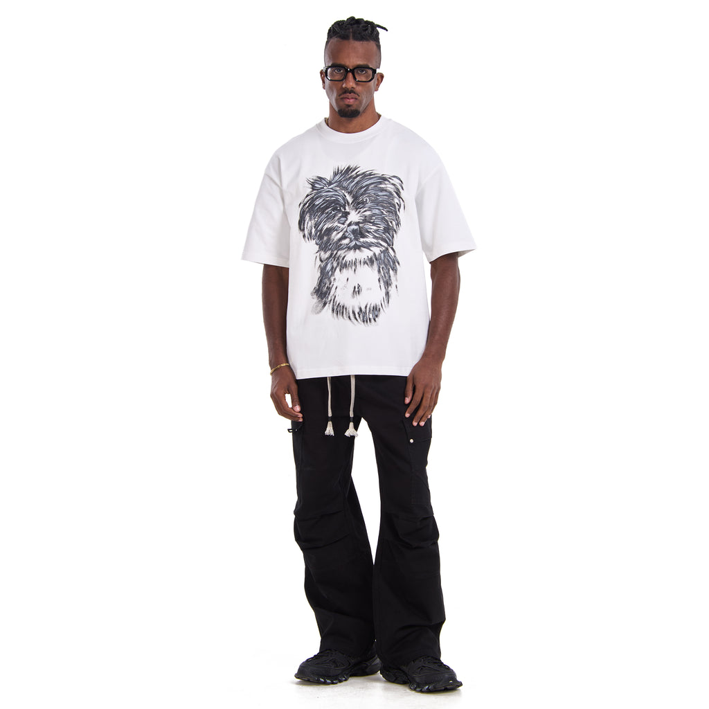 White Printed Dog Oversize T-shirt