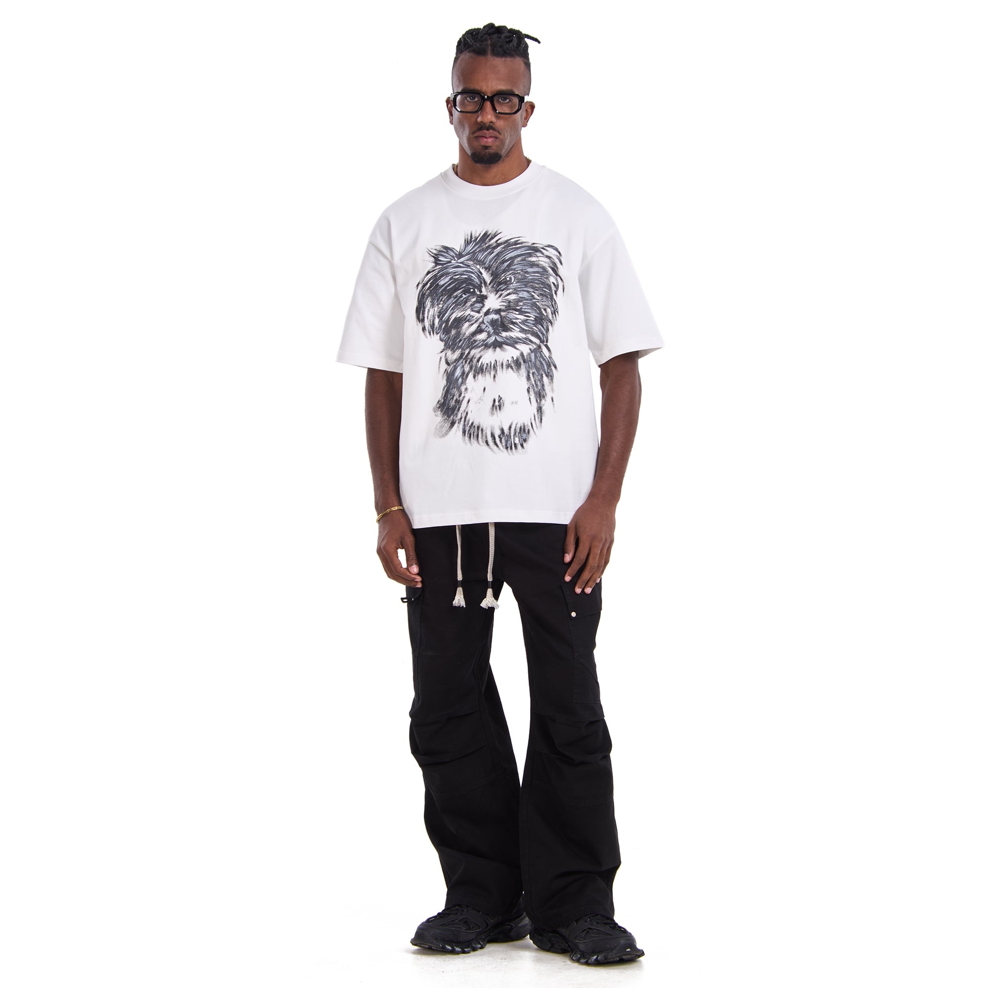White Printed Dog Oversize T-shirt