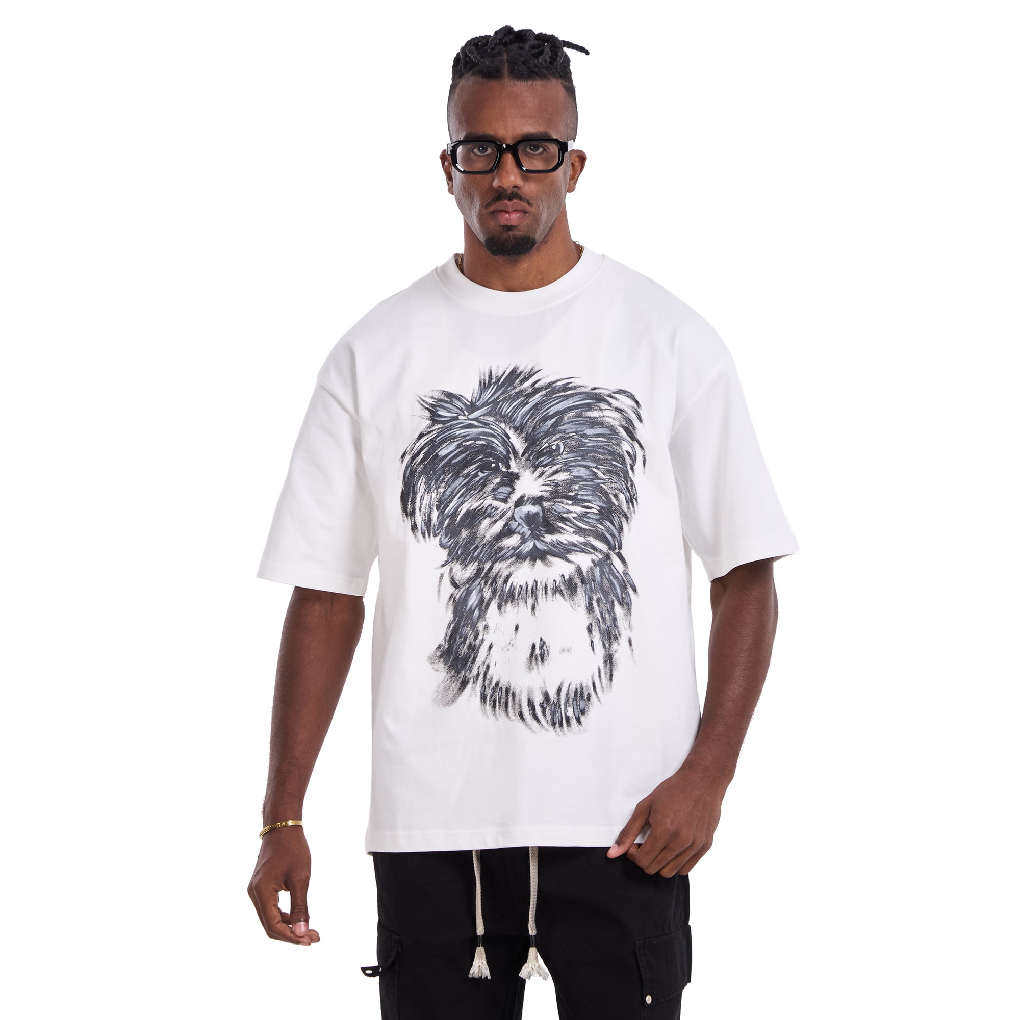 White Printed Dog Oversize T-shirt