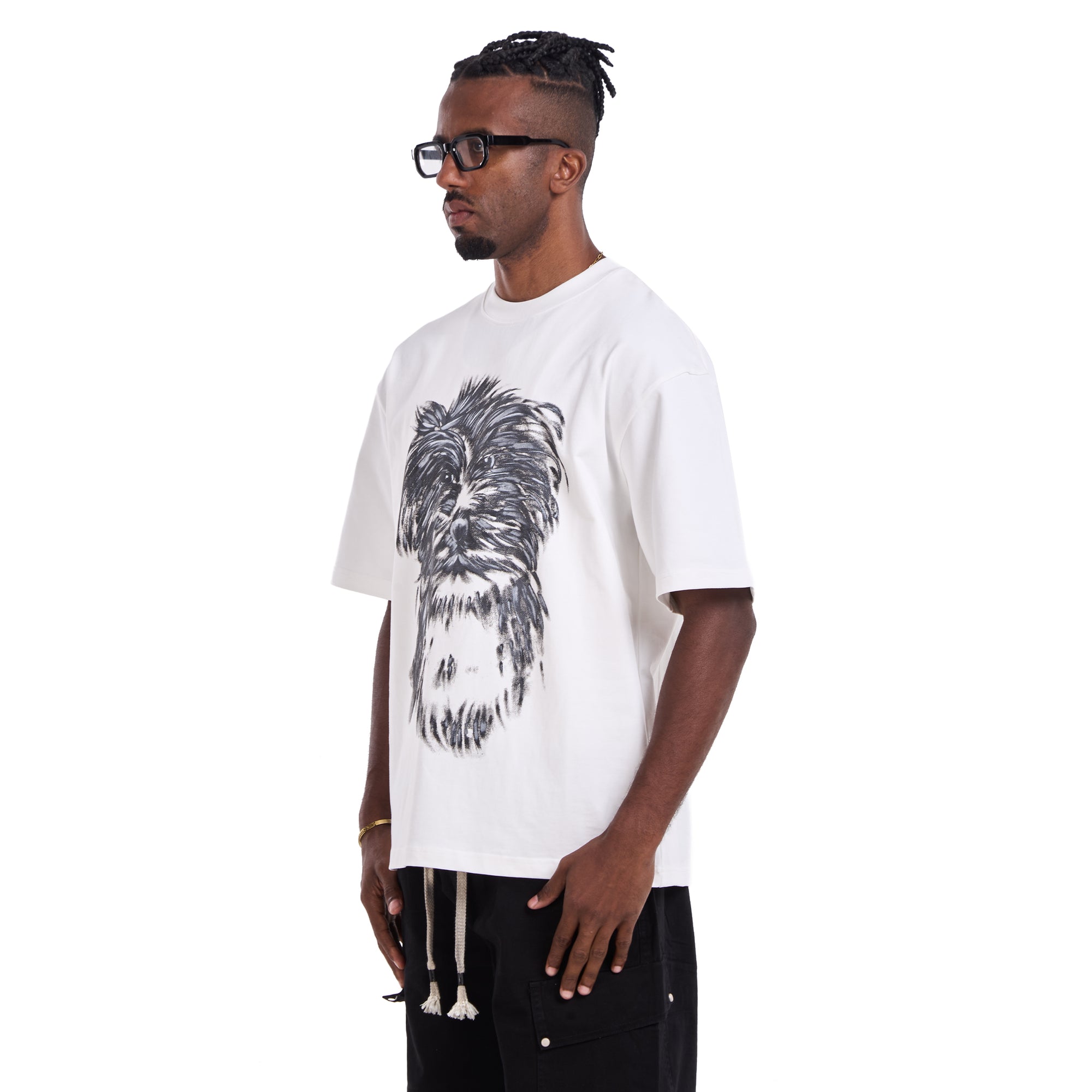 White Printed Dog Oversize T-shirt