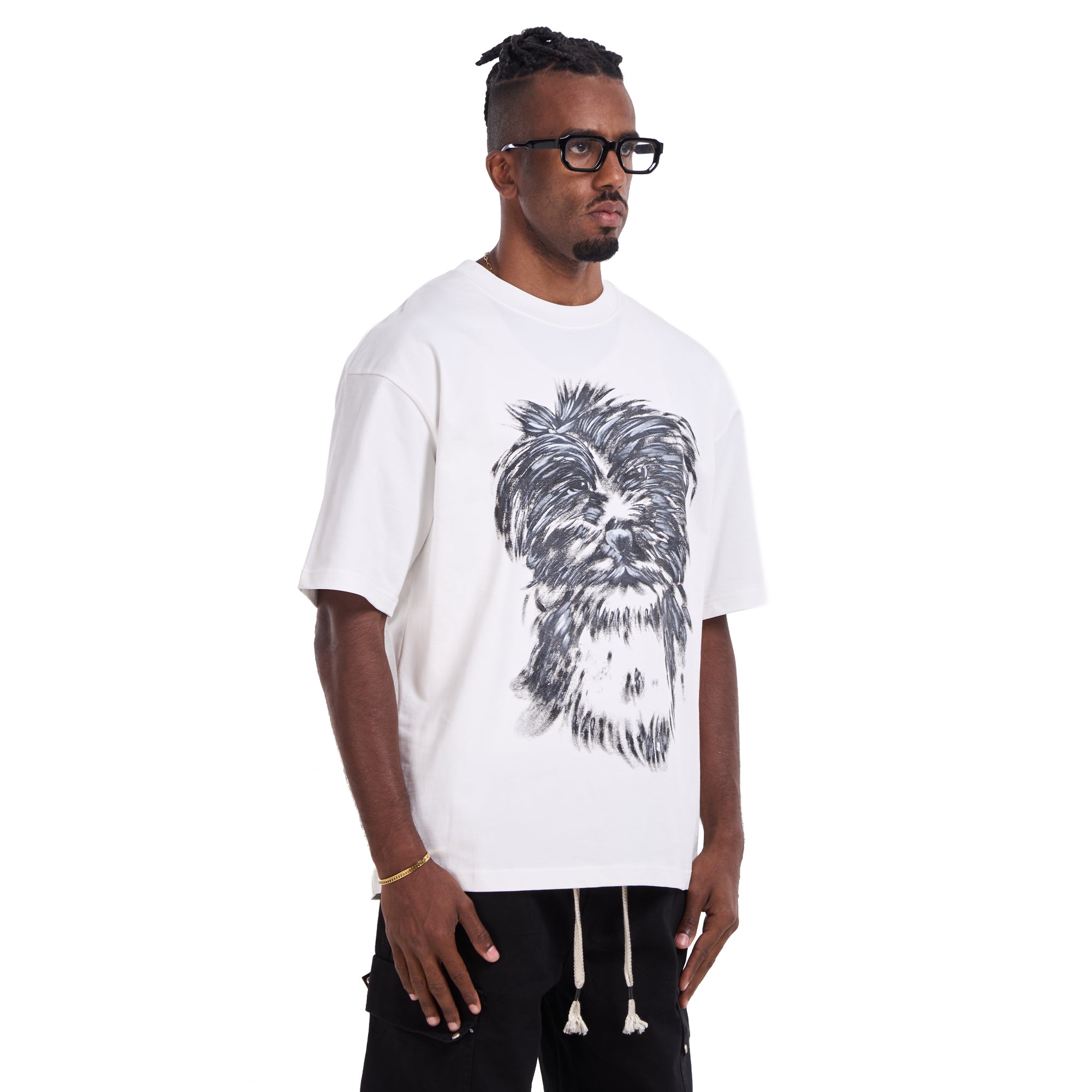 White Printed Dog Oversize T-shirt