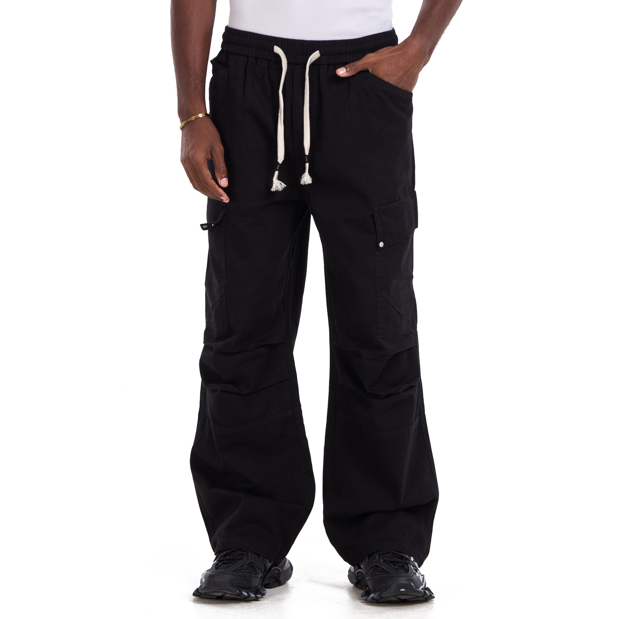 Black Comfy Cargo With Pockets Trousers