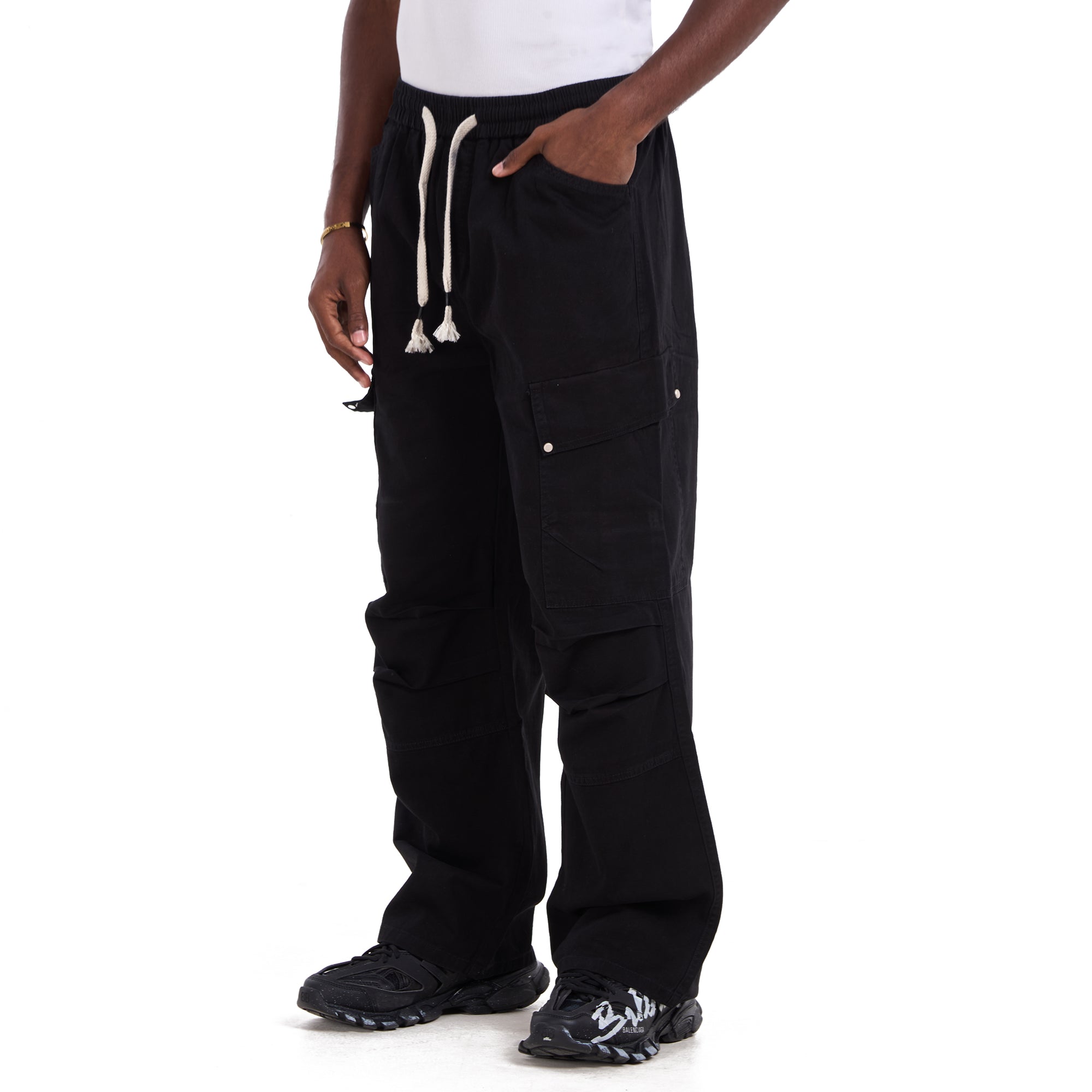 Black Comfy Cargo With Pockets Trousers